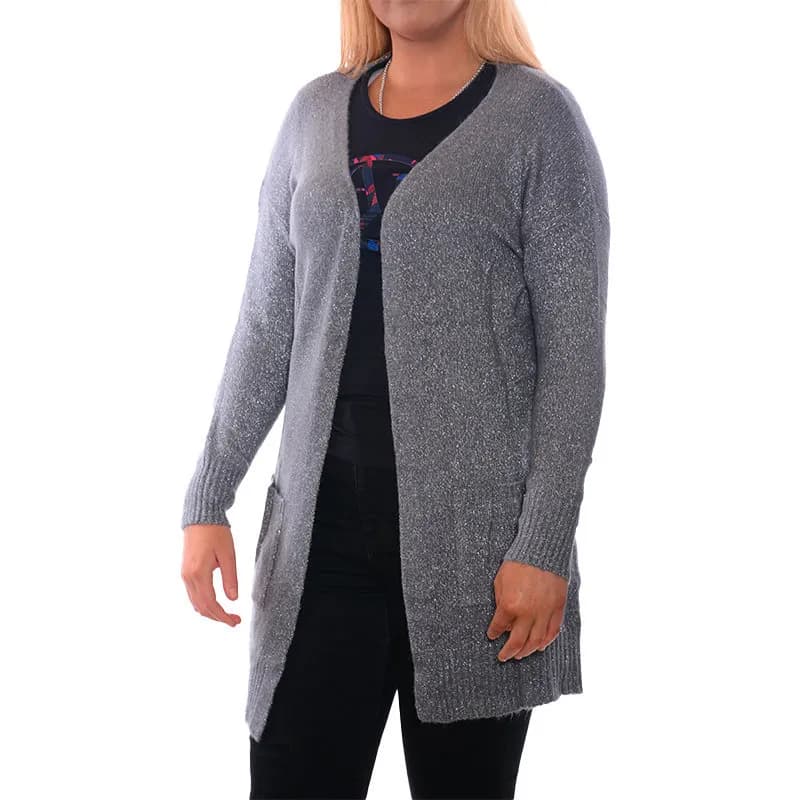 Featured product image of zara-womens-open-glittery-cardigan-ladies-knit-jumper-dark-grey
