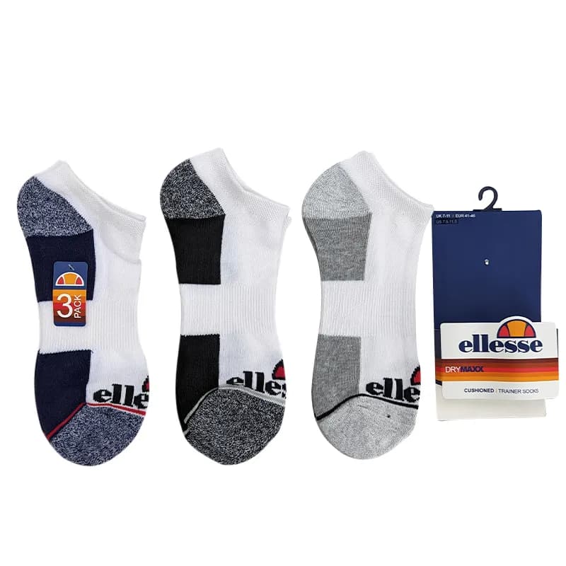Featured product image of ellesse-mens-low-cut-socks-3-pack-trainer-socks-white-and-navy