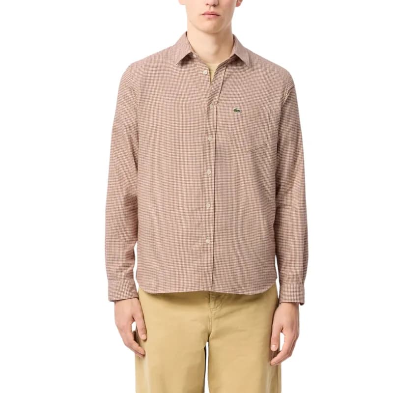 Featured product image of lacoste-mens-flannel-check-shirt-cotton-shirt-casual-top-beige-and-white