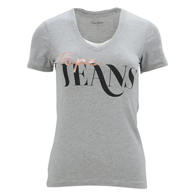 Featured product image of pepe-jeans-london-womens-v-neck-t-shirts-short-sleeve-slim-fit-grey