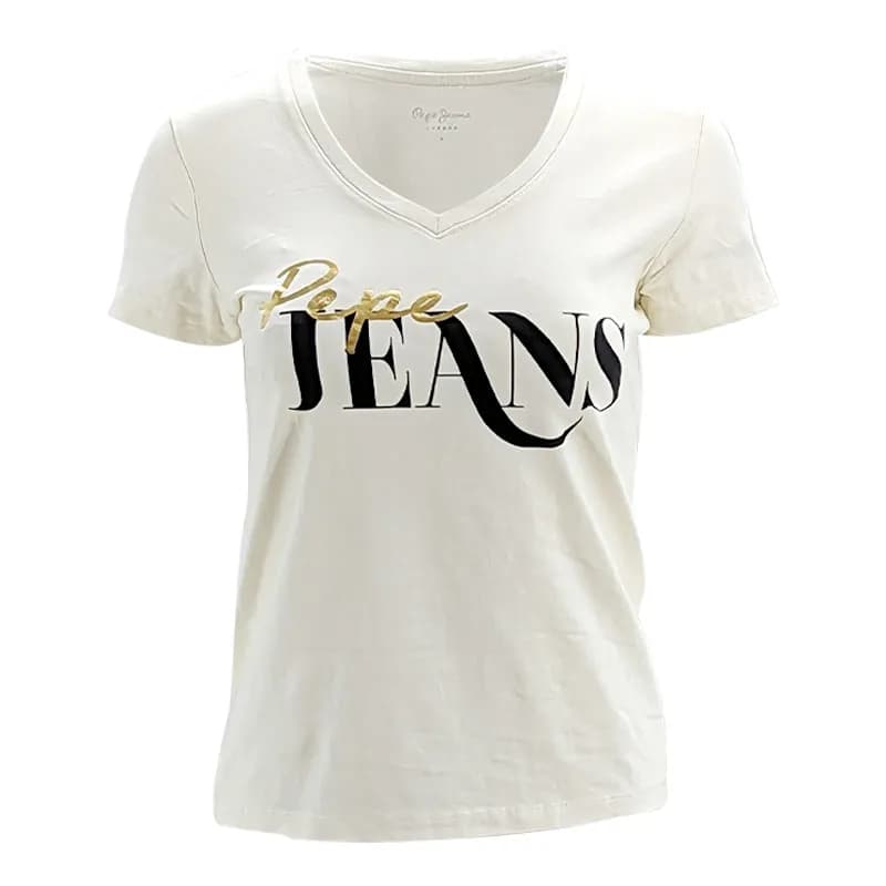 Featured product image of pepe-jeans-london-womens-v-neck-t-shirts-short-sleeve-slim-fit-white