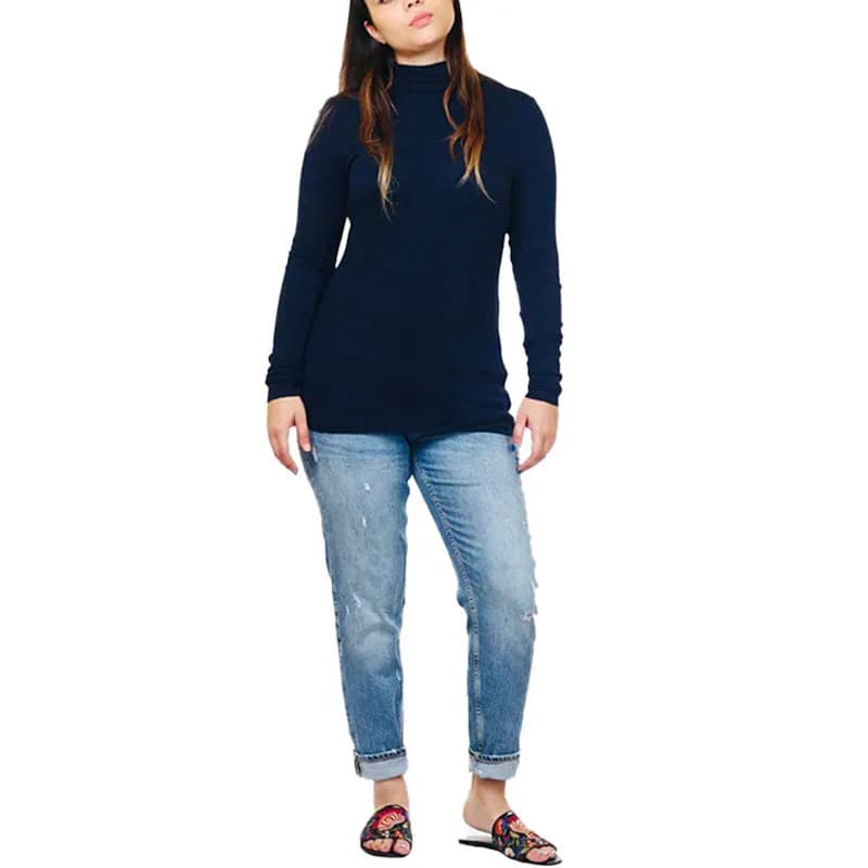 Featured product image of womens-long-sleeve-roll-high-neck-tops-ladies-t-shirt-jumper-navy