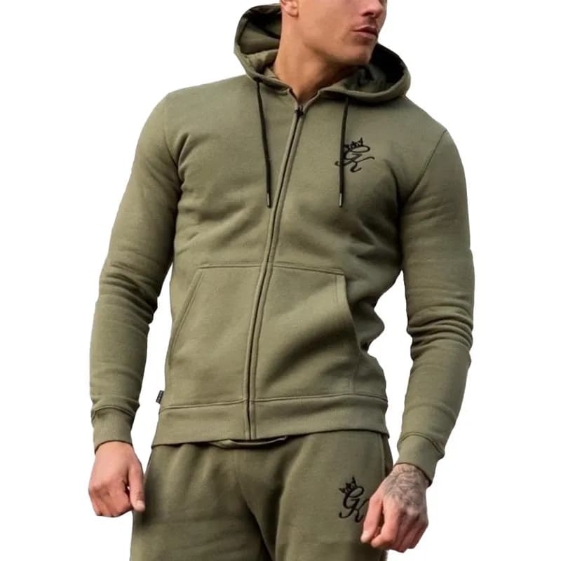Featured product image of gym-king-gk-mens-tracksuit-burnt-olive-zipped-hoodie-slim-fit-olive