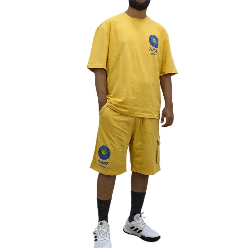 Featured product image of zara-mens-t-shirt-shorts-set-summer-oversize-co-ord-outfit-yellow