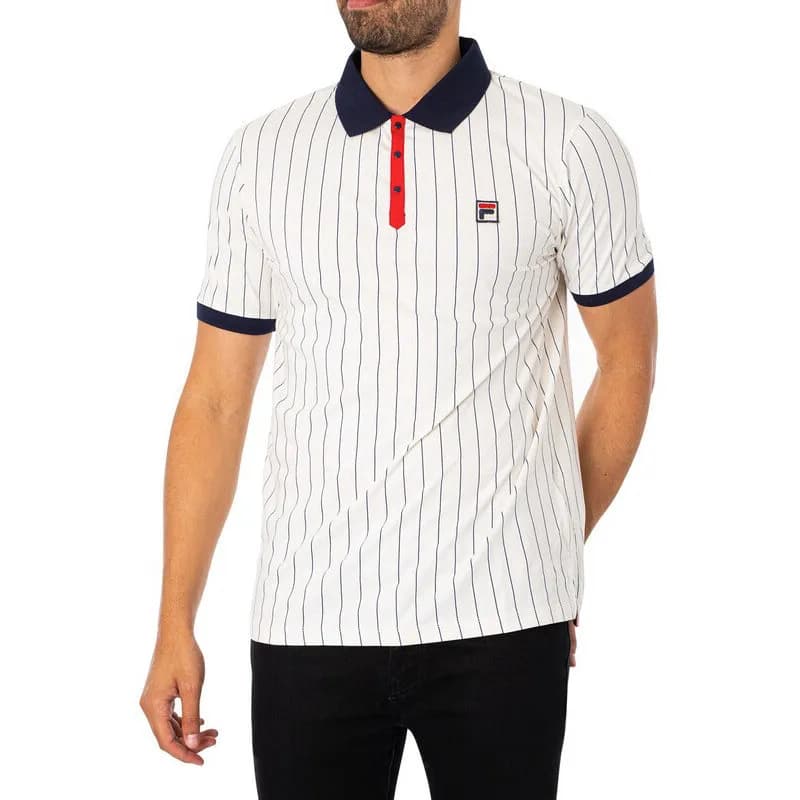 Featured product image of fila-mens-polo-shirt-short-sleeve-vintage-striped-cotton-tee-white