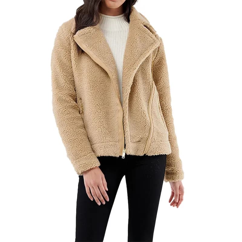 Featured product image of hollister-womens-cozy-biker-jacket-moto-warm-winter-fur-top-casual-zipped-xs-l