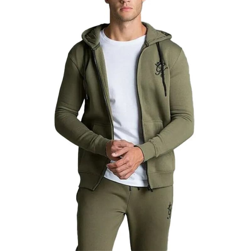 Featured product image of gym-king-long-line-mens-full-zip-hoodie-long-sleeve-olive-green