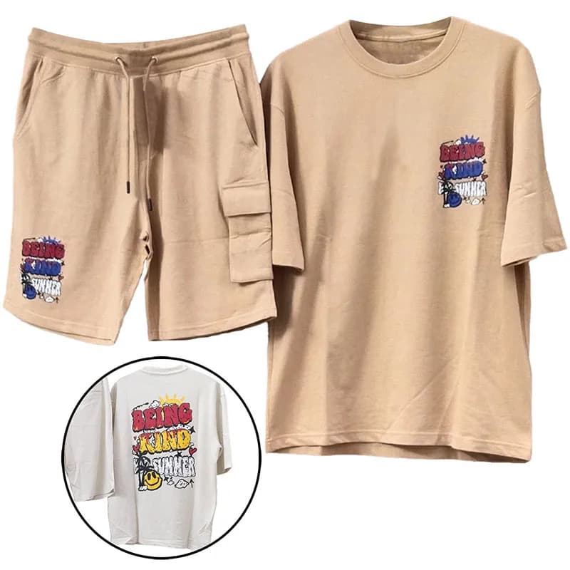 Featured product image of zara-mens-outfit-2-piece-set-t-shirts-and-shorts-set-dusty-pink