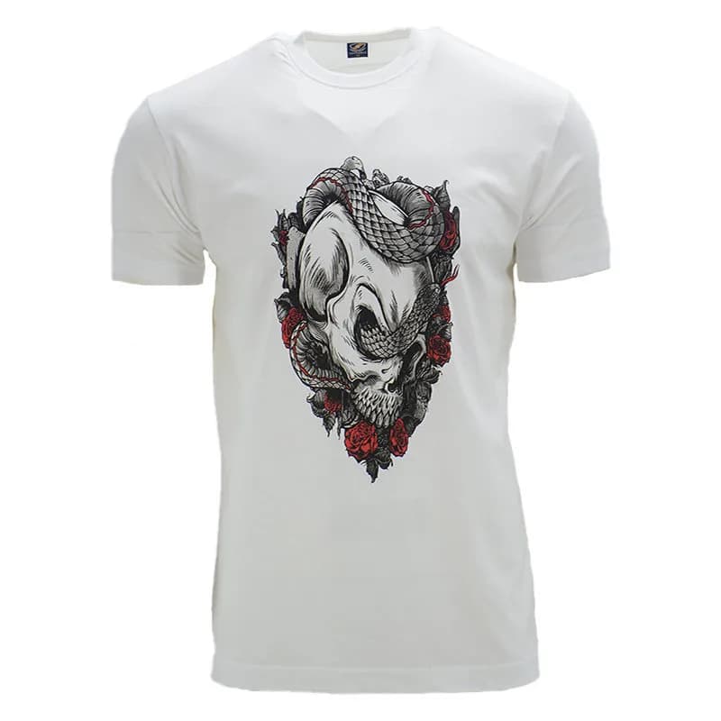 Featured product image of mens-t-shirts-short-sleeve-summer-crew-neck-skull-snake-white