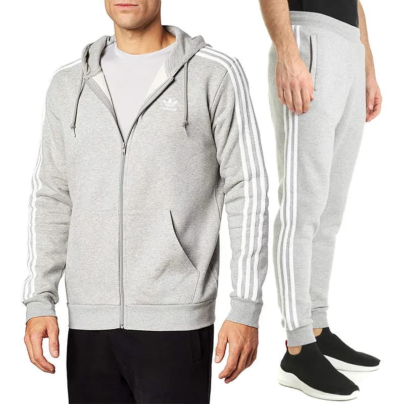 Adidas Originals 3 Stripes Mens Tracksuit Full Zip Grey