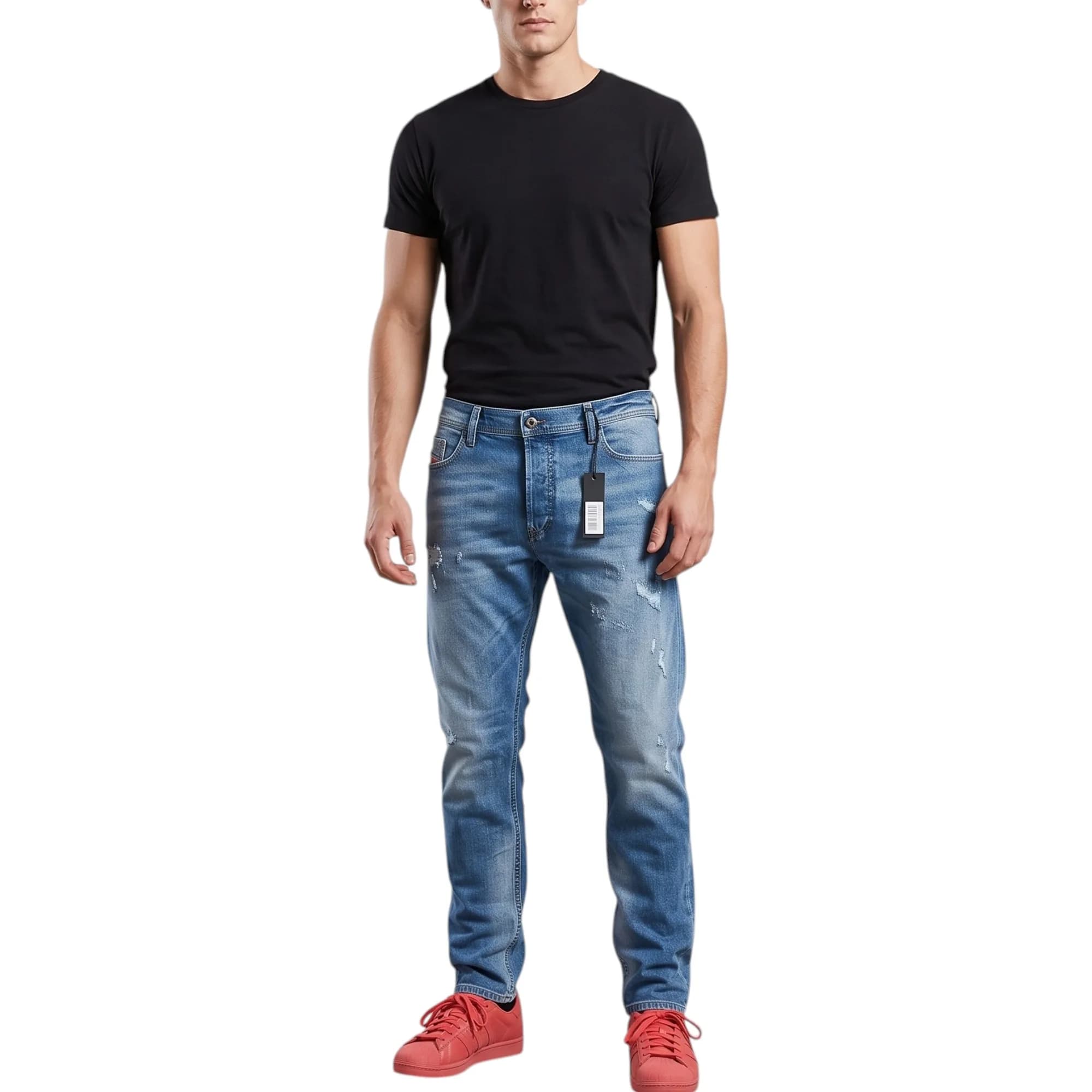 Diesel TEPPHAR 084LR mens blue distressed denim jeans front view