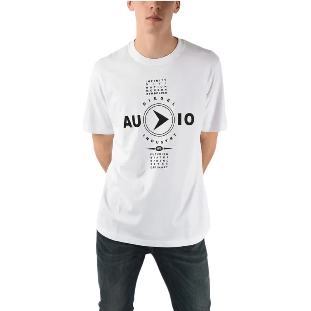 Diesel T-Just-Y2 mens crew neck cotton t-shirt with chest print, front view