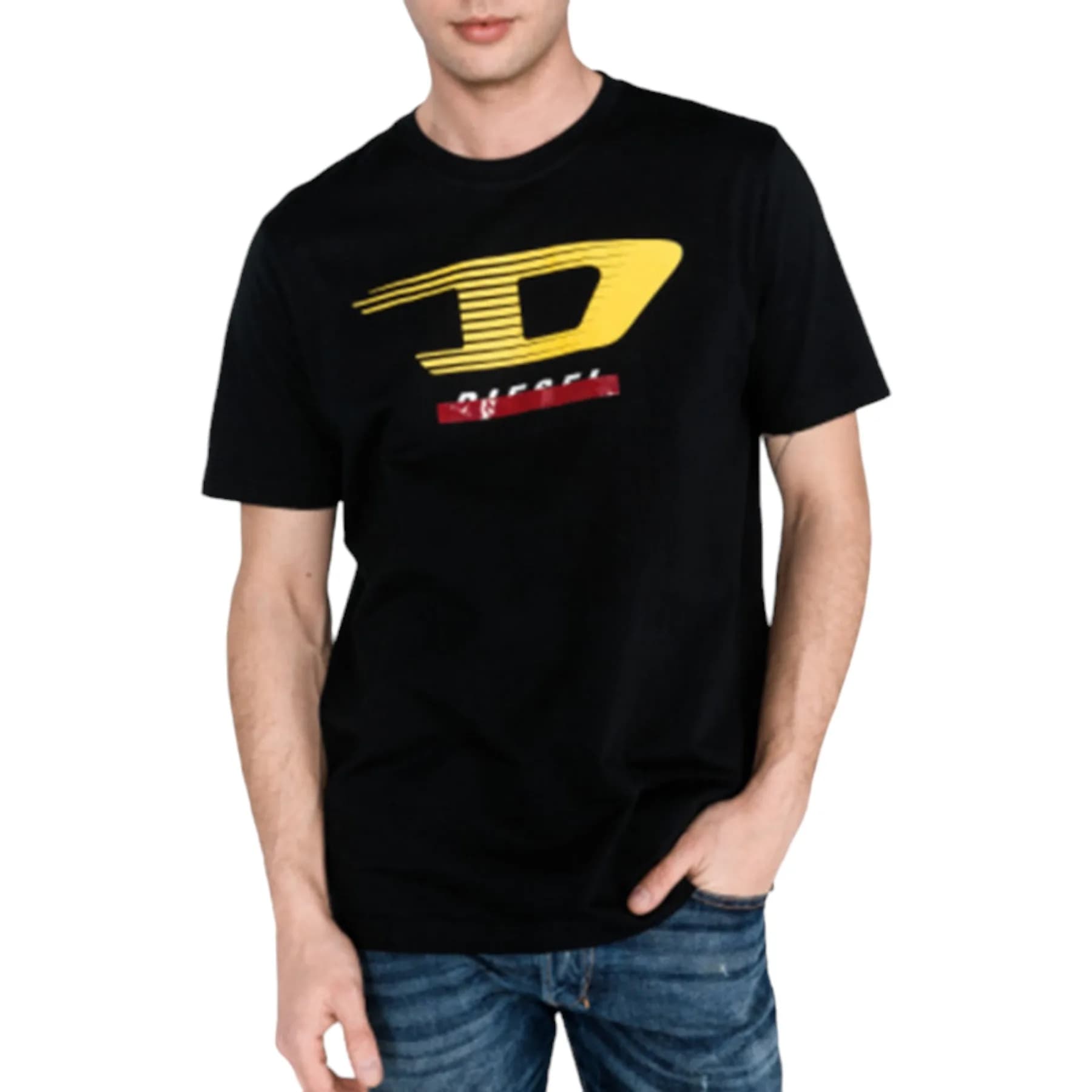 Diesel T JUST Y4 men's crew neck t-shirt with large D print, front view