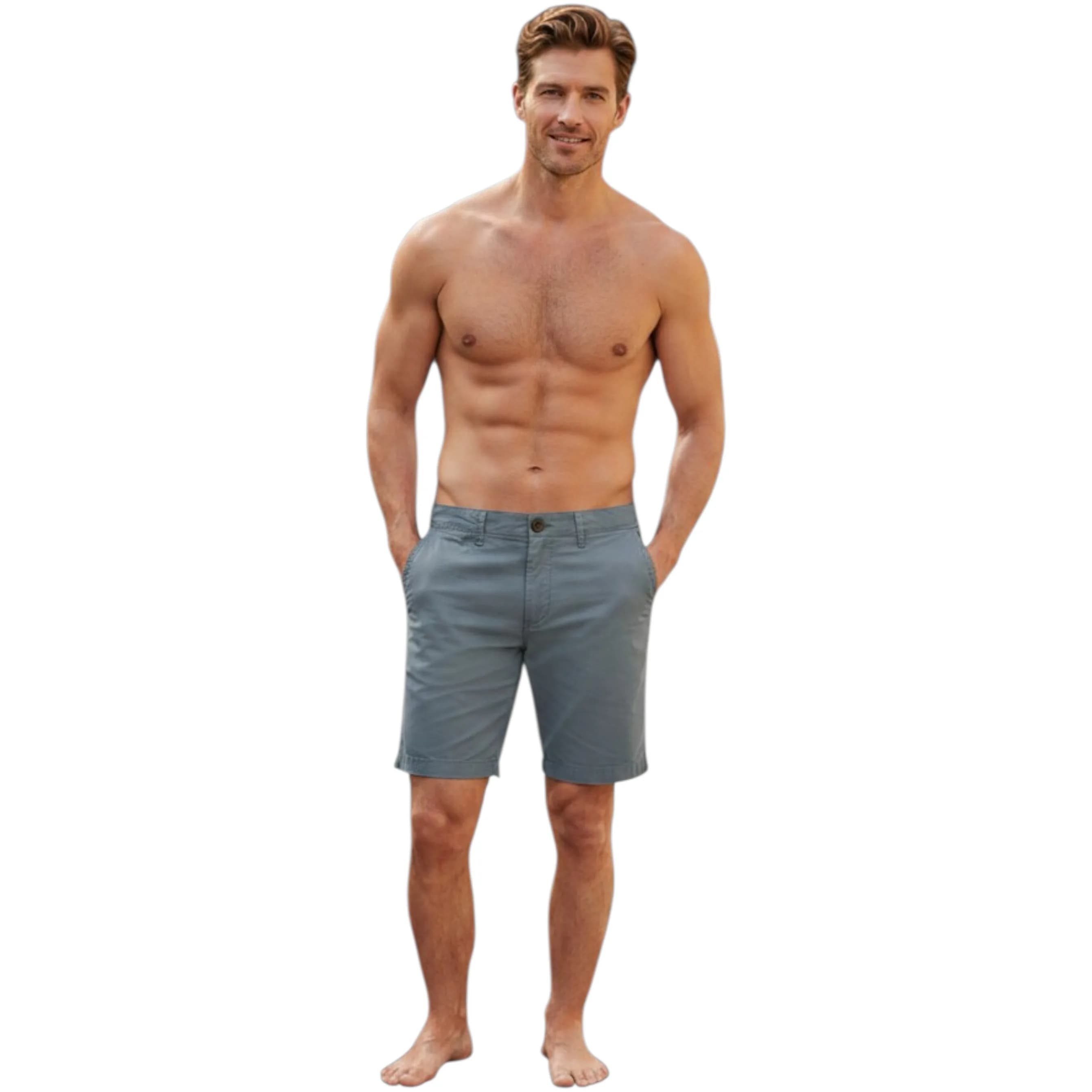 Timberland men's grey chino shorts front view, straight fit cotton shorts