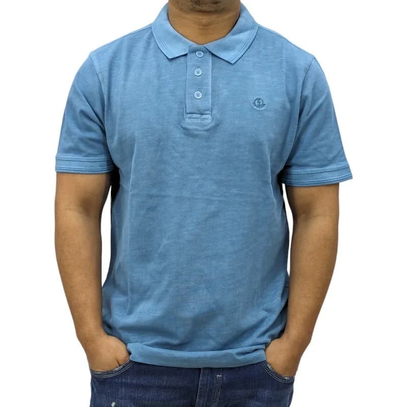 Tom Tompson men's sky blue cotton polo shirt, front view