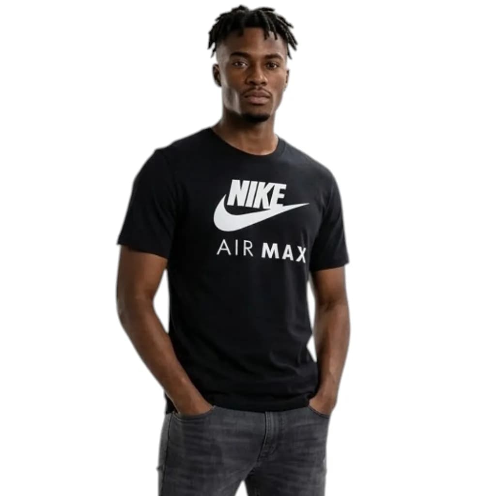 Nike Air Max black men's t-shirt front view with Swoosh logo
