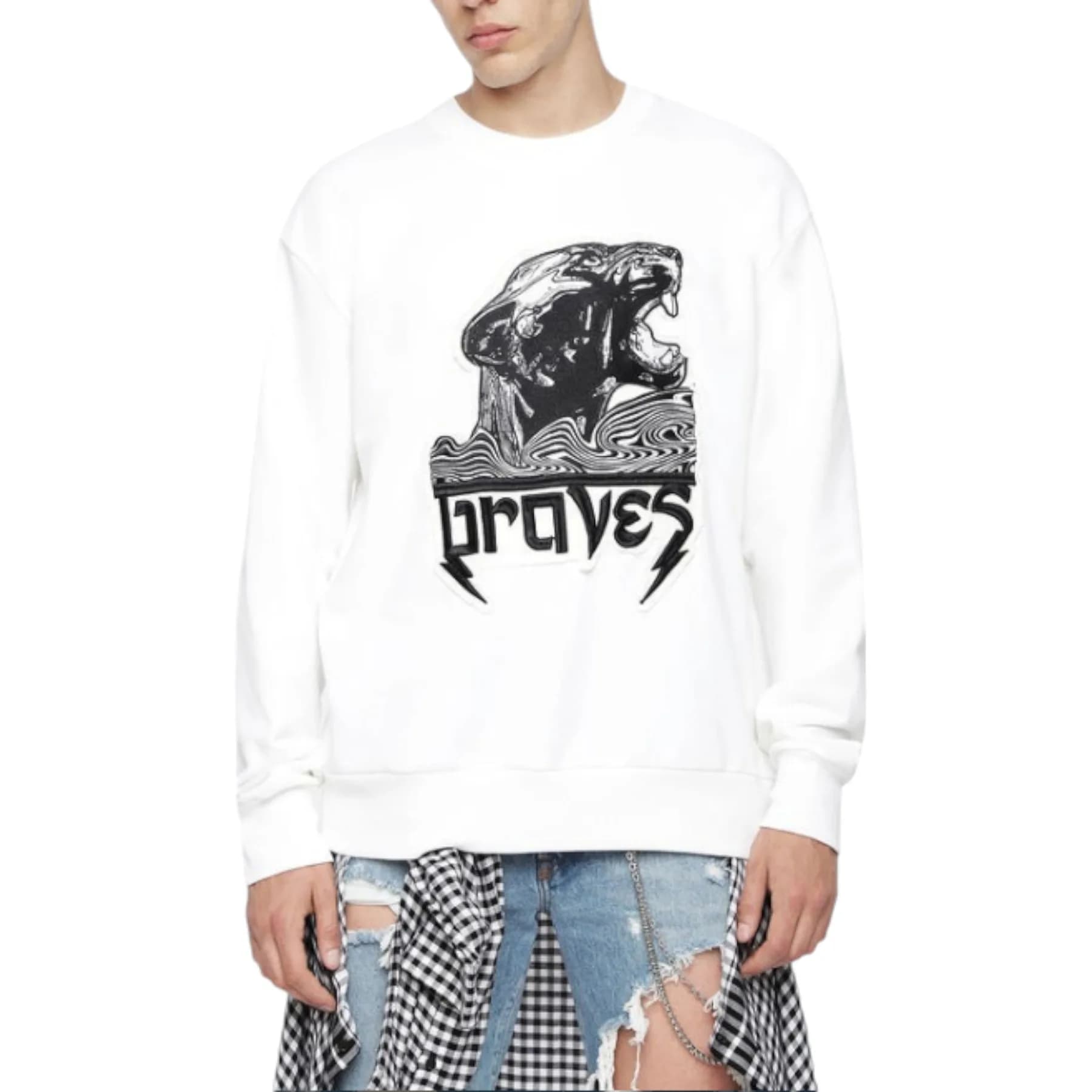 Diesel S Bay WA men's sweatshirt front view with Braves Panther graphic patch