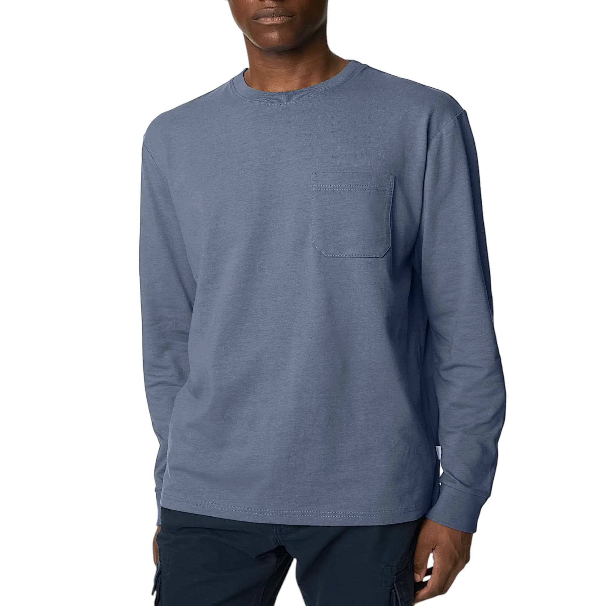 M&S men's light blue cotton long sleeve t-shirt, oversized fit front view