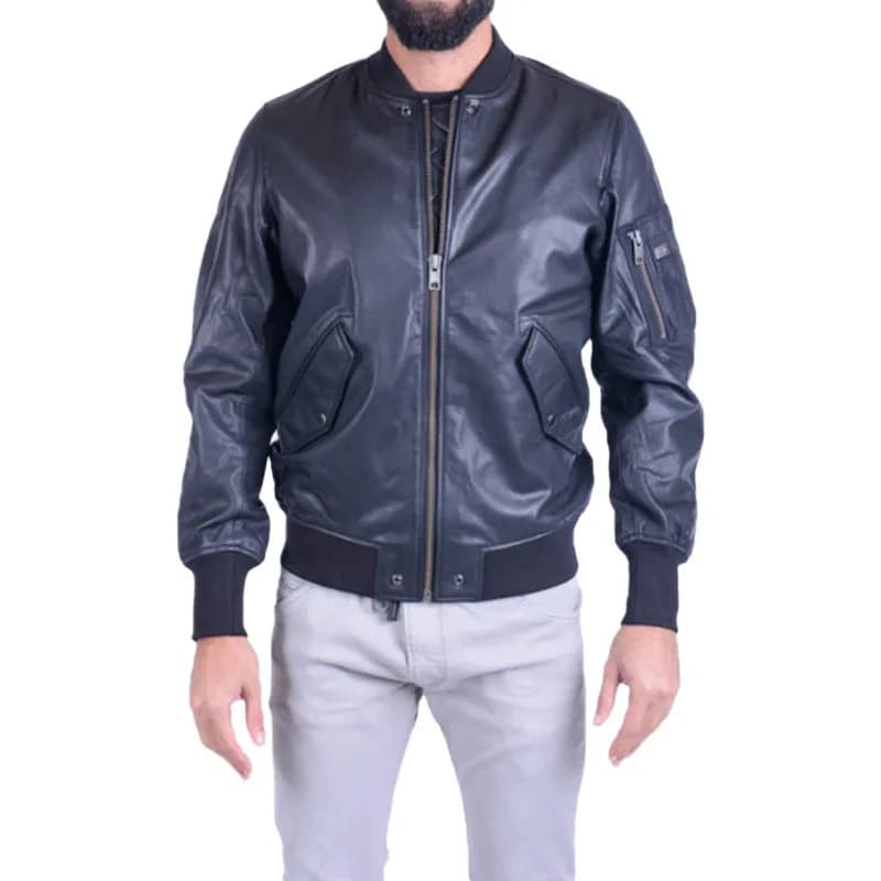 Diesel L Parker mens lambskin leather bomber jacket front view
