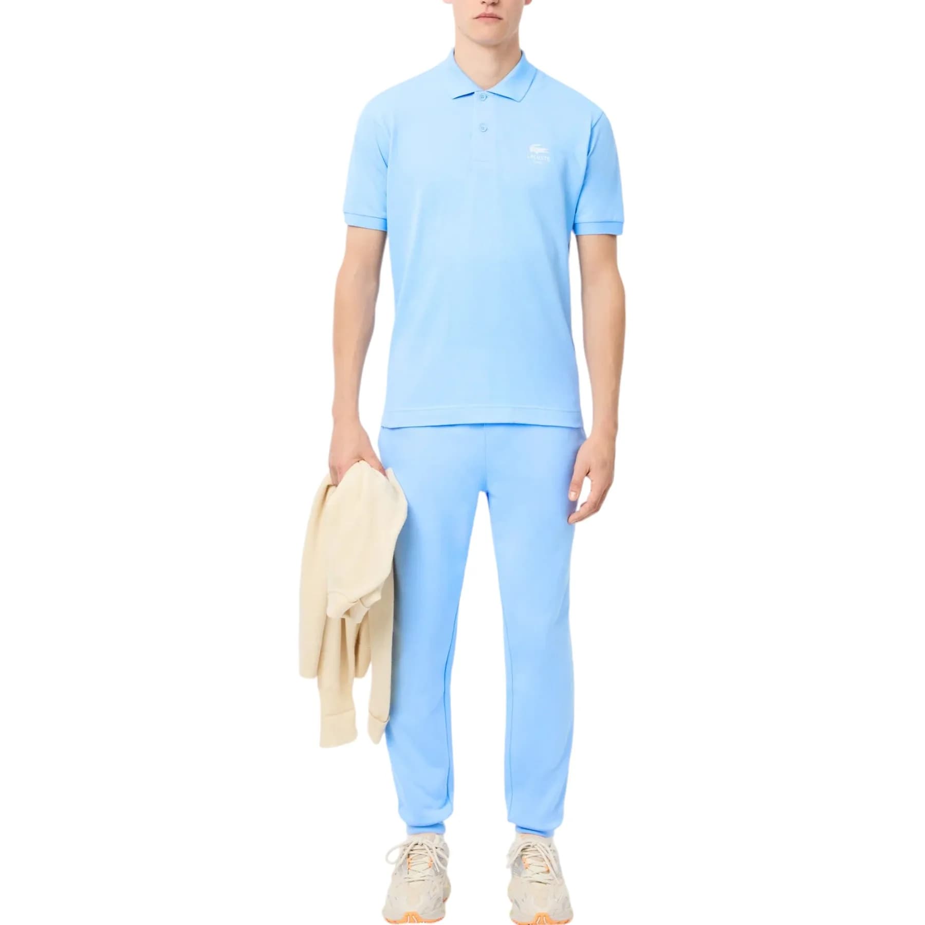 Lacoste PH2723 mens polo shirt in light blue cotton with ribbed collar and two-button closure