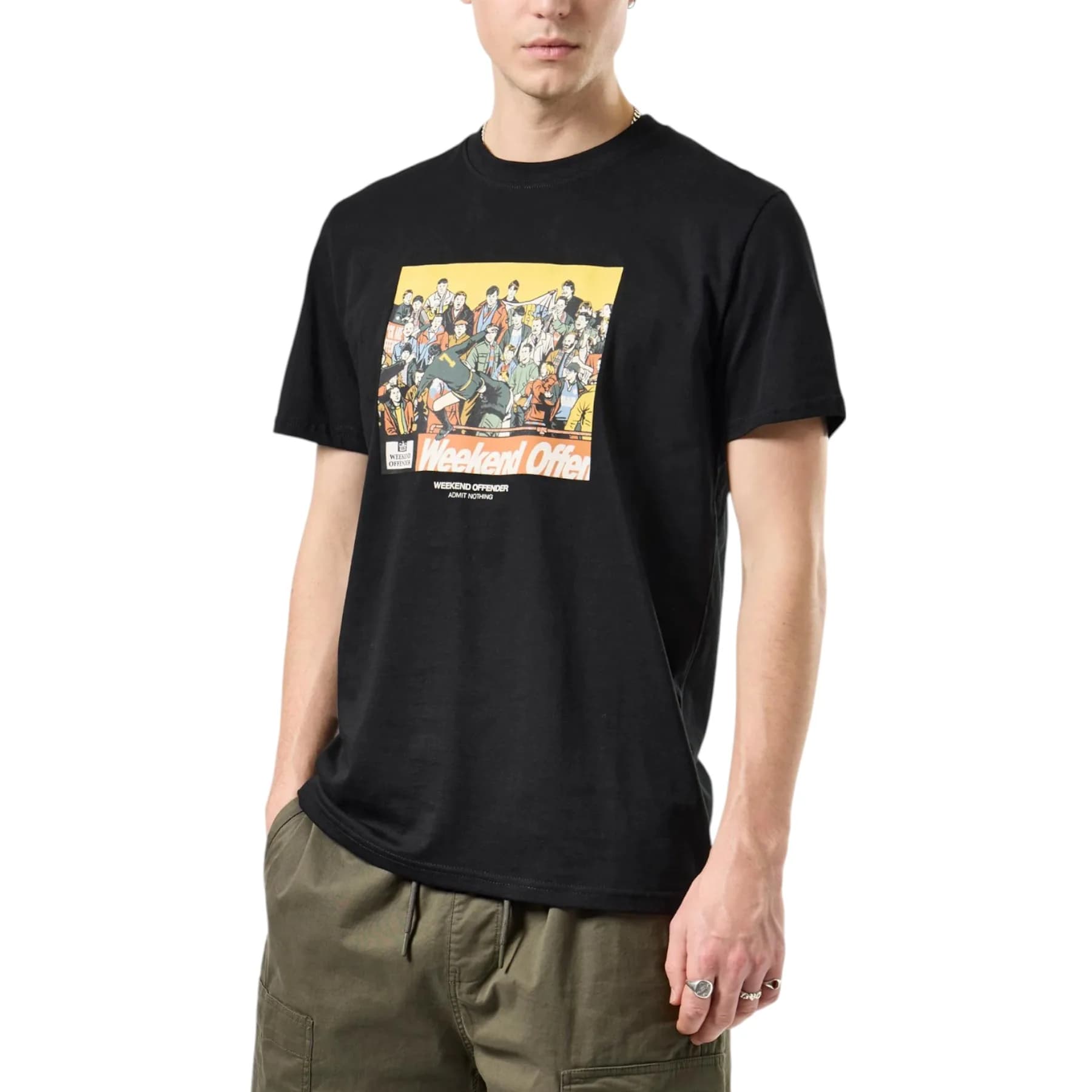 Weekend Offender Selhurst black mens t-shirt with Eric Cantona kung fu kick graphic front print
