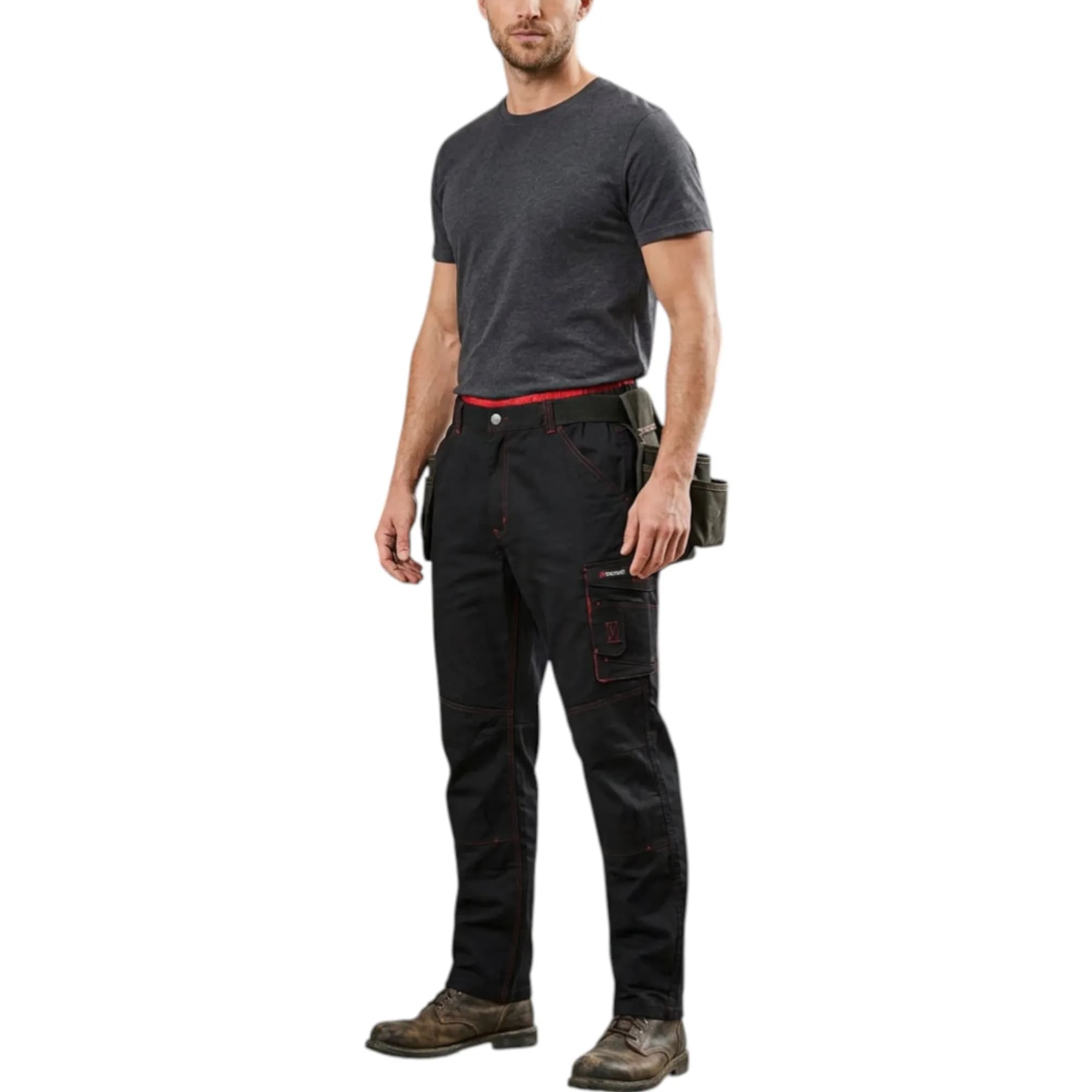Parkside black and red mens cargo work trousers front view