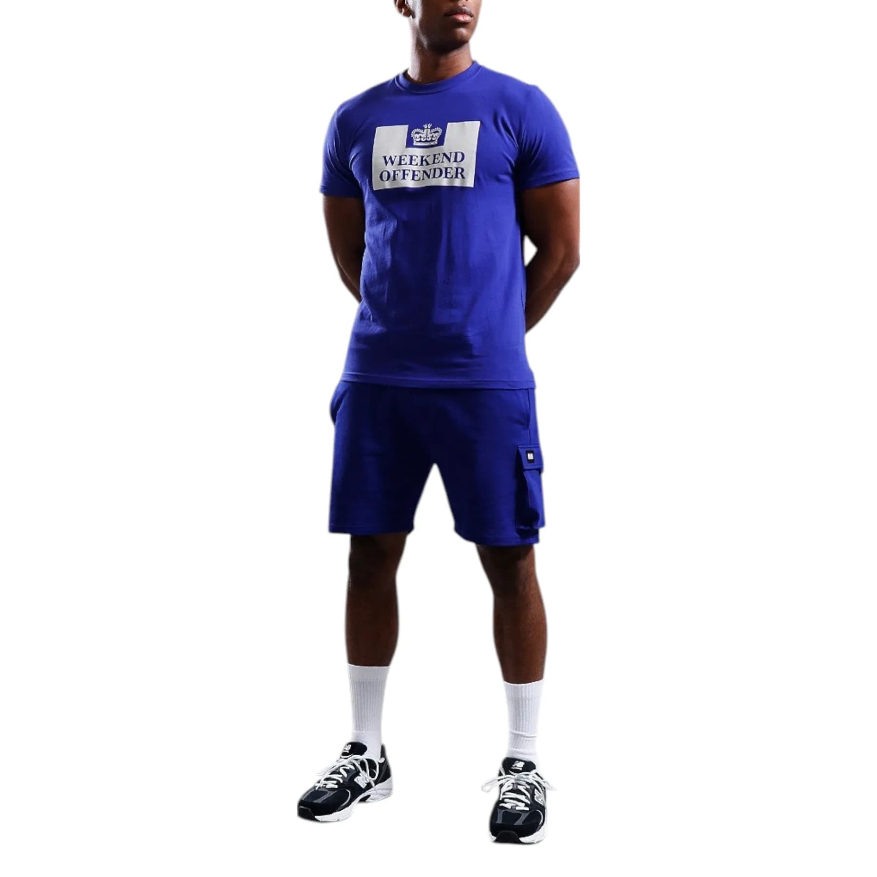 Weekend Offender blue cargo shorts front view