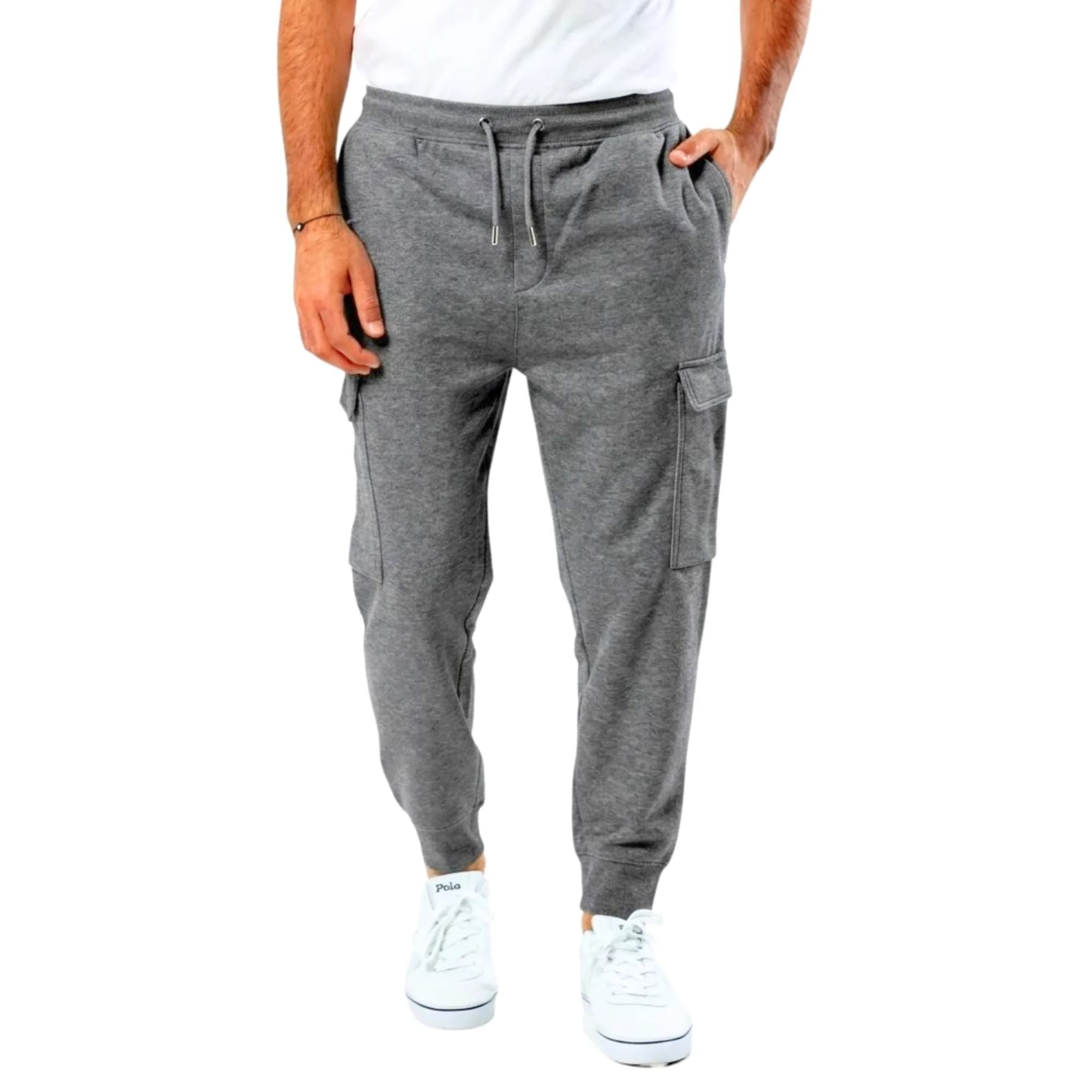 ATTIRE LONDON men's charcoal cargo joggers front view