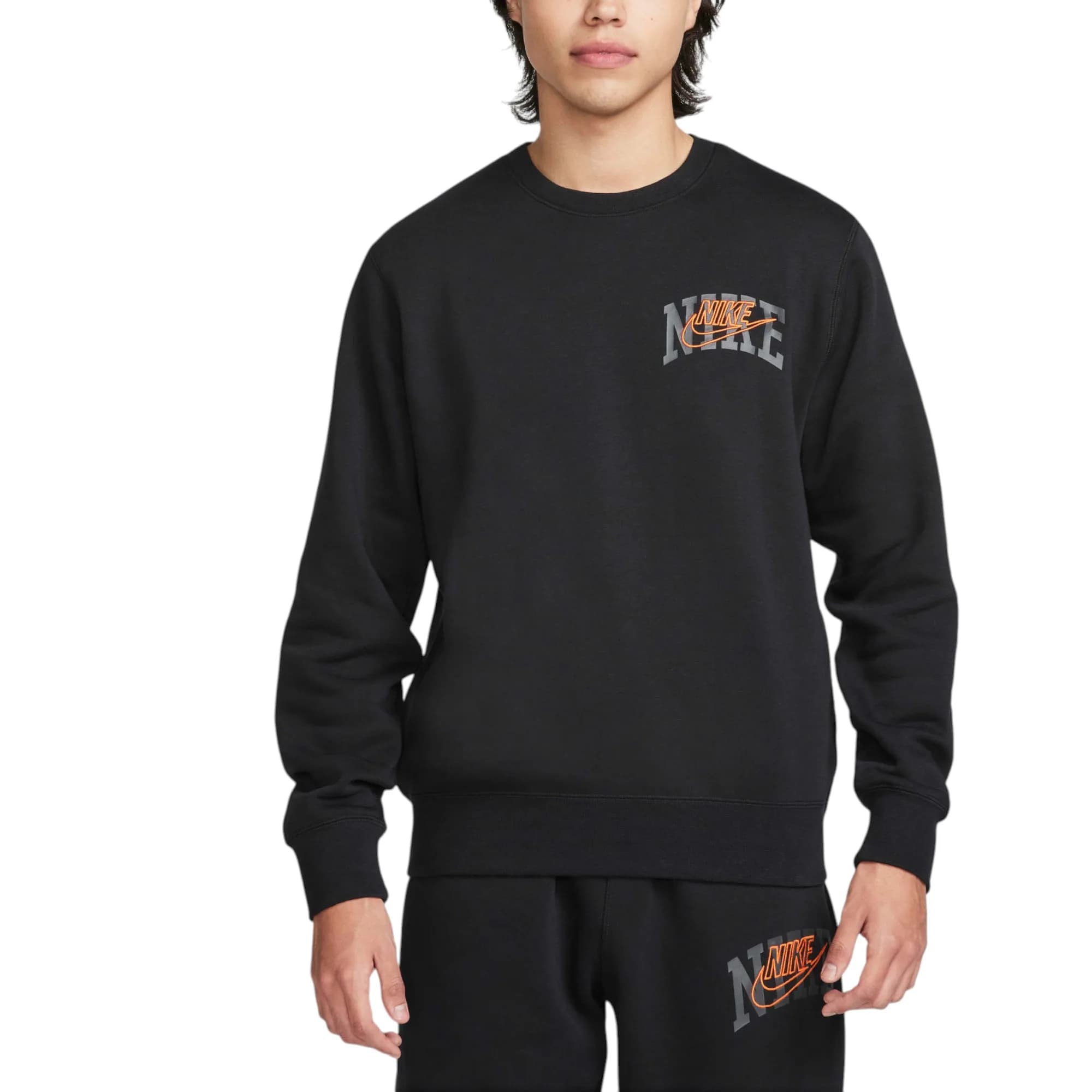 Nike black men's cotton-blend pullover hoodie with adjustable drawcord hood, front view