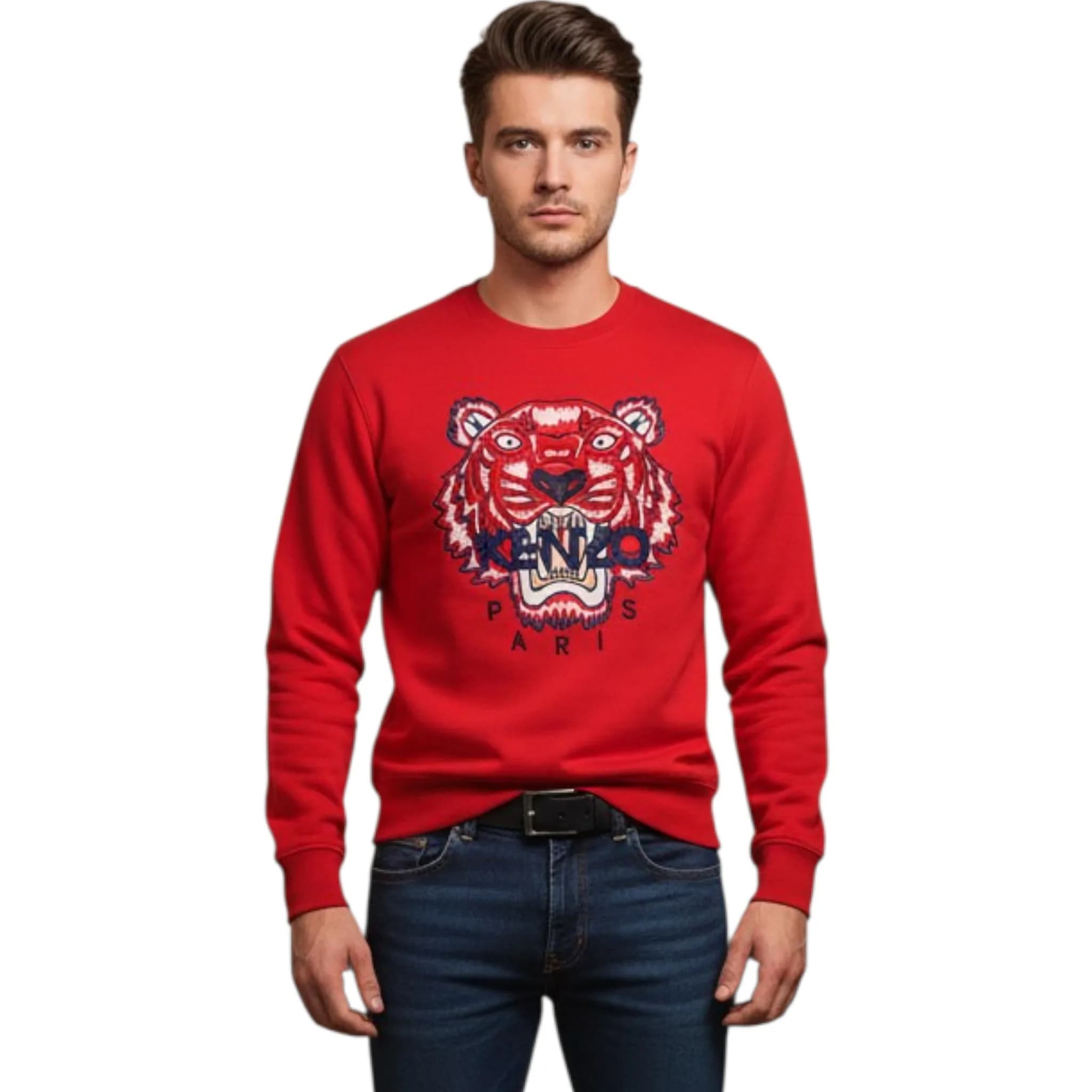 Kenzo red cotton sweatshirt with jacquard print, front view