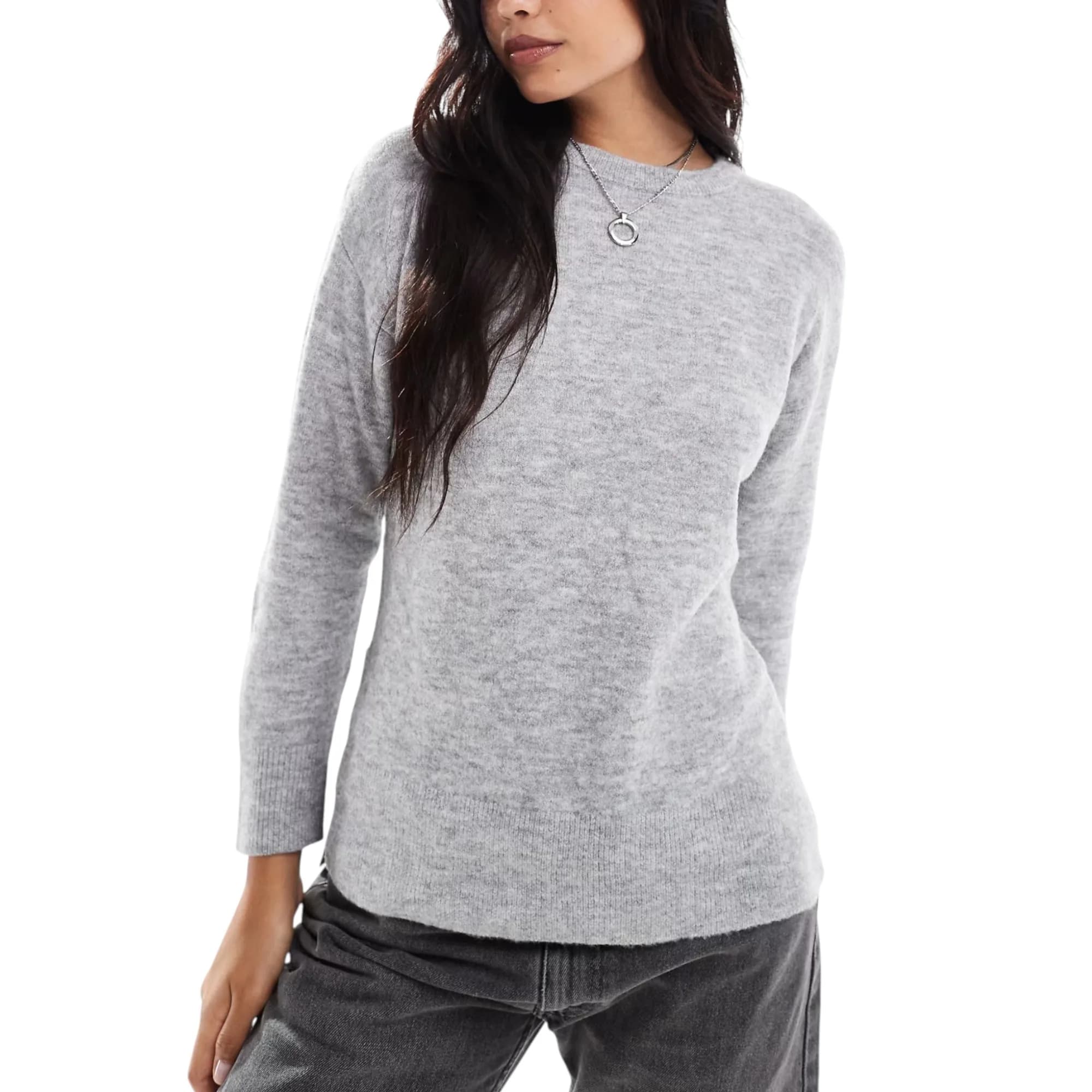 New Look light grey side slit womens jumper with drop shoulders, front view