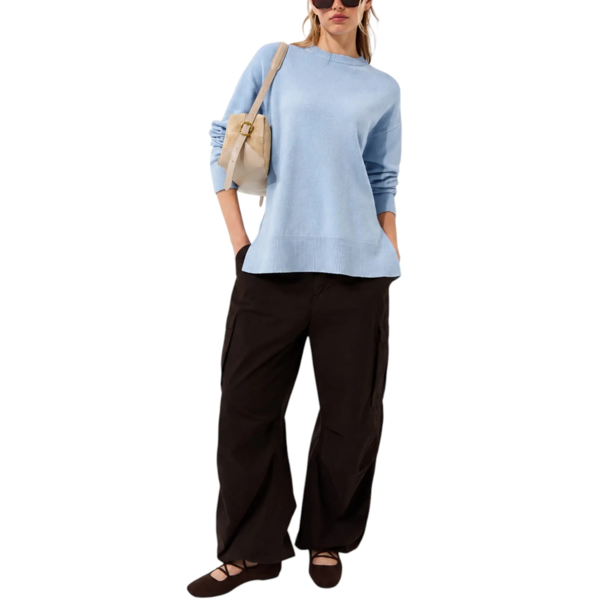 New Look light blue side slit jumper front view with drop shoulders