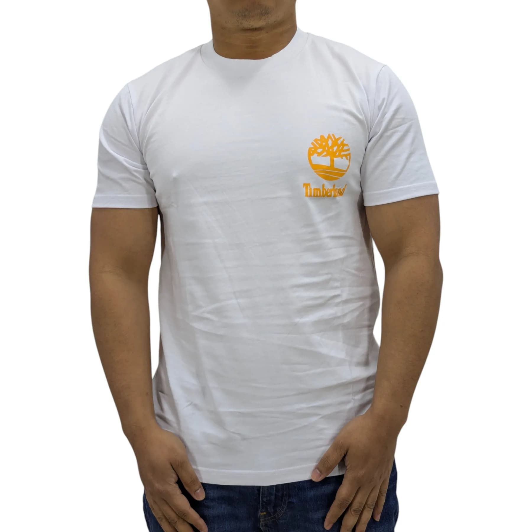 Timberland large back print white men's t-shirt front view