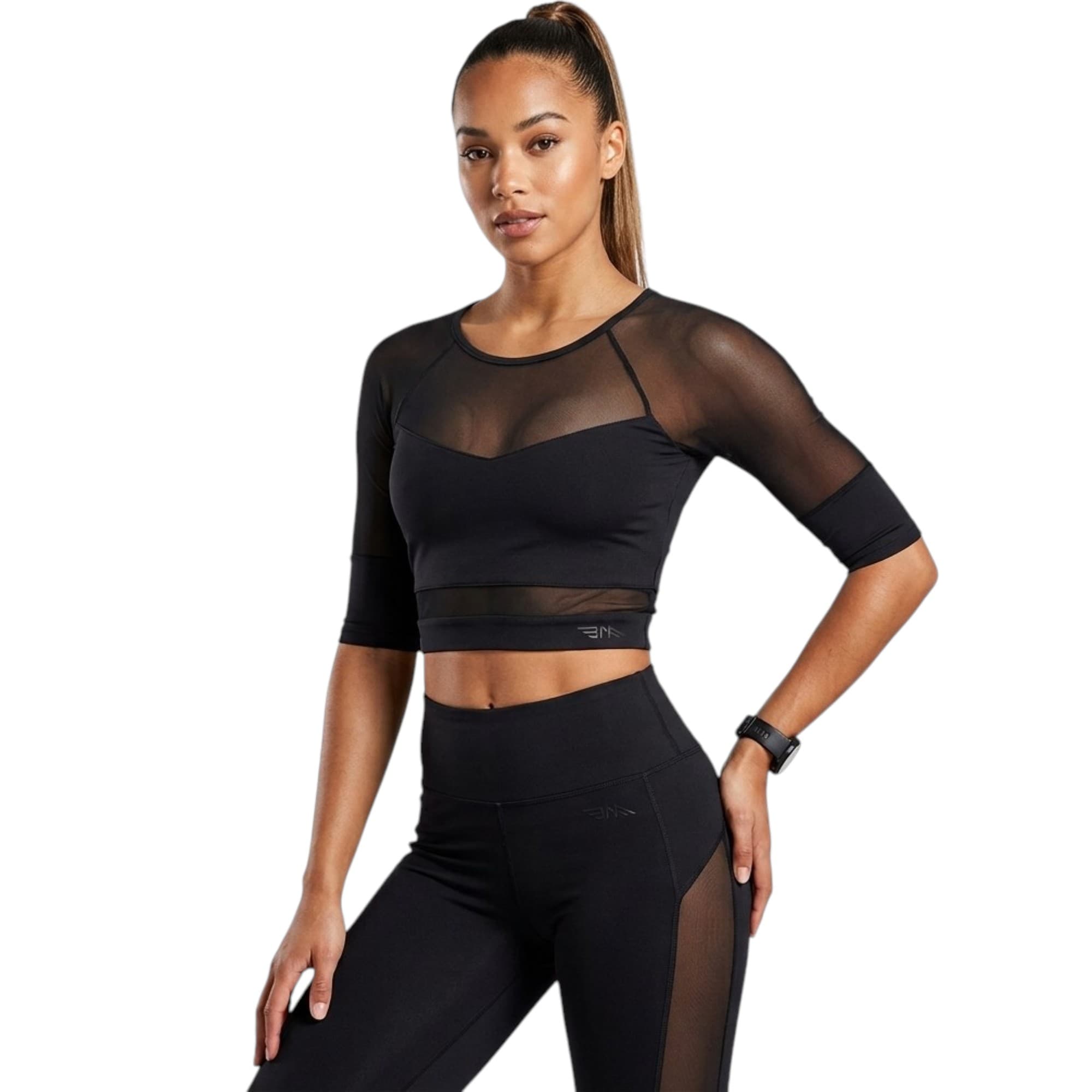 BAA Clothing black see-through mesh crop top front view