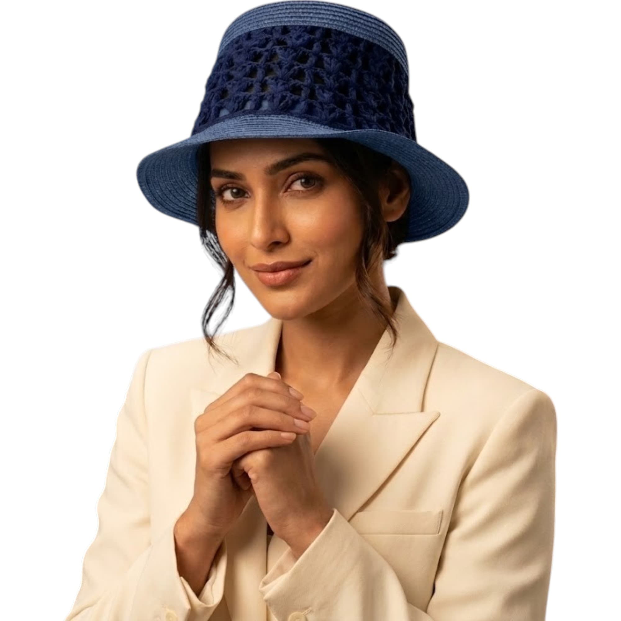 Diesel 2 CAWAI navy blue paper bucket hat front view