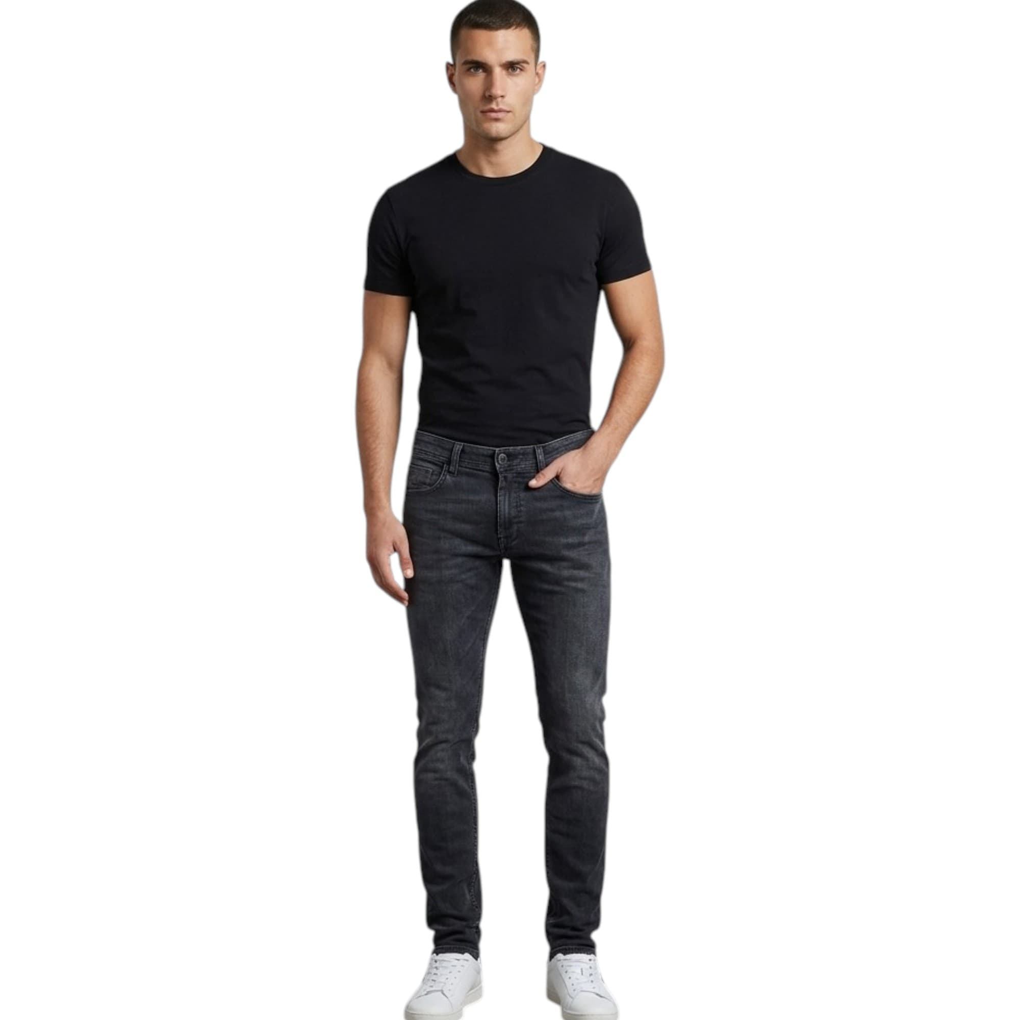 Diesel BUSTER men's black denim jeans front view