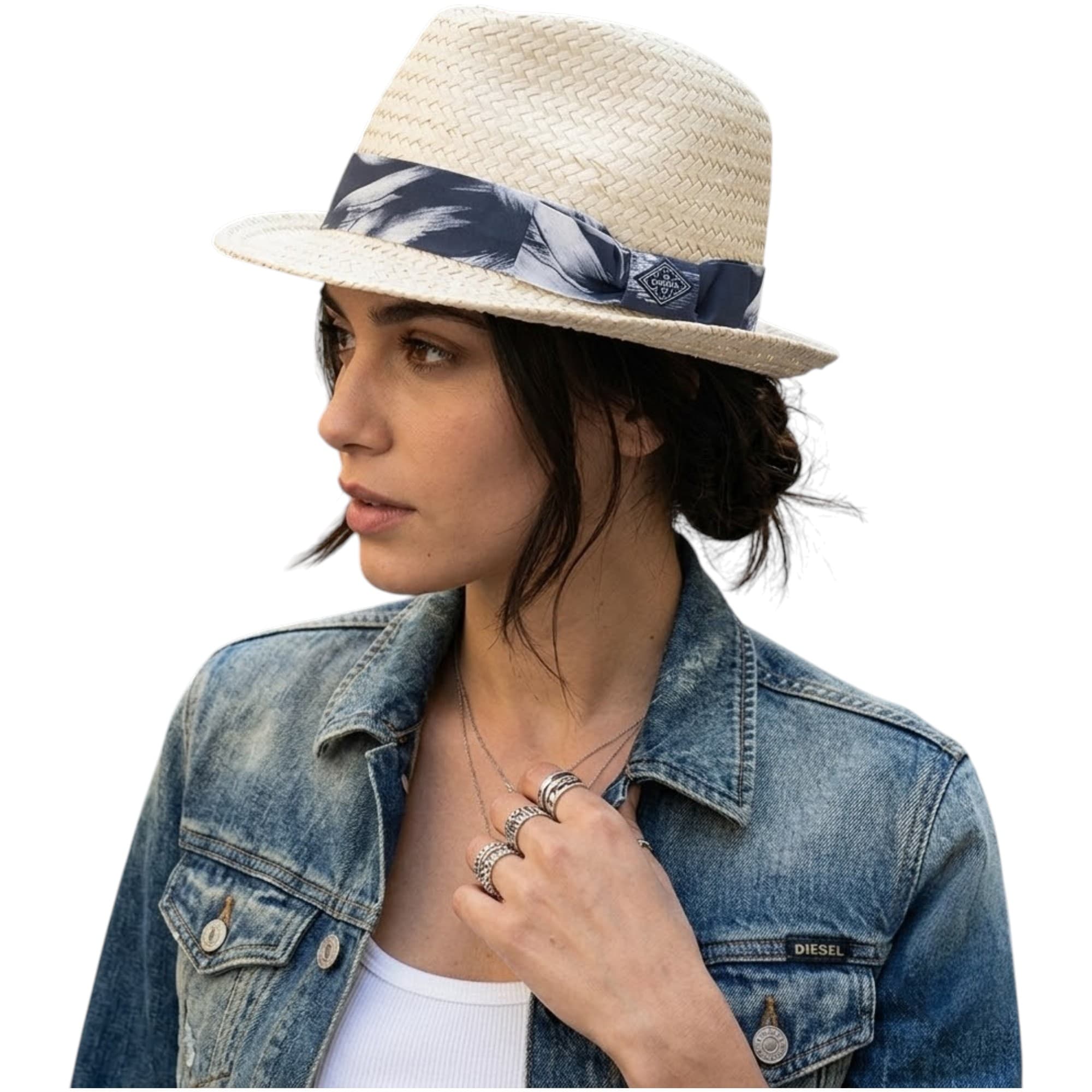Diesel CARANX cream women's fedora hat front view