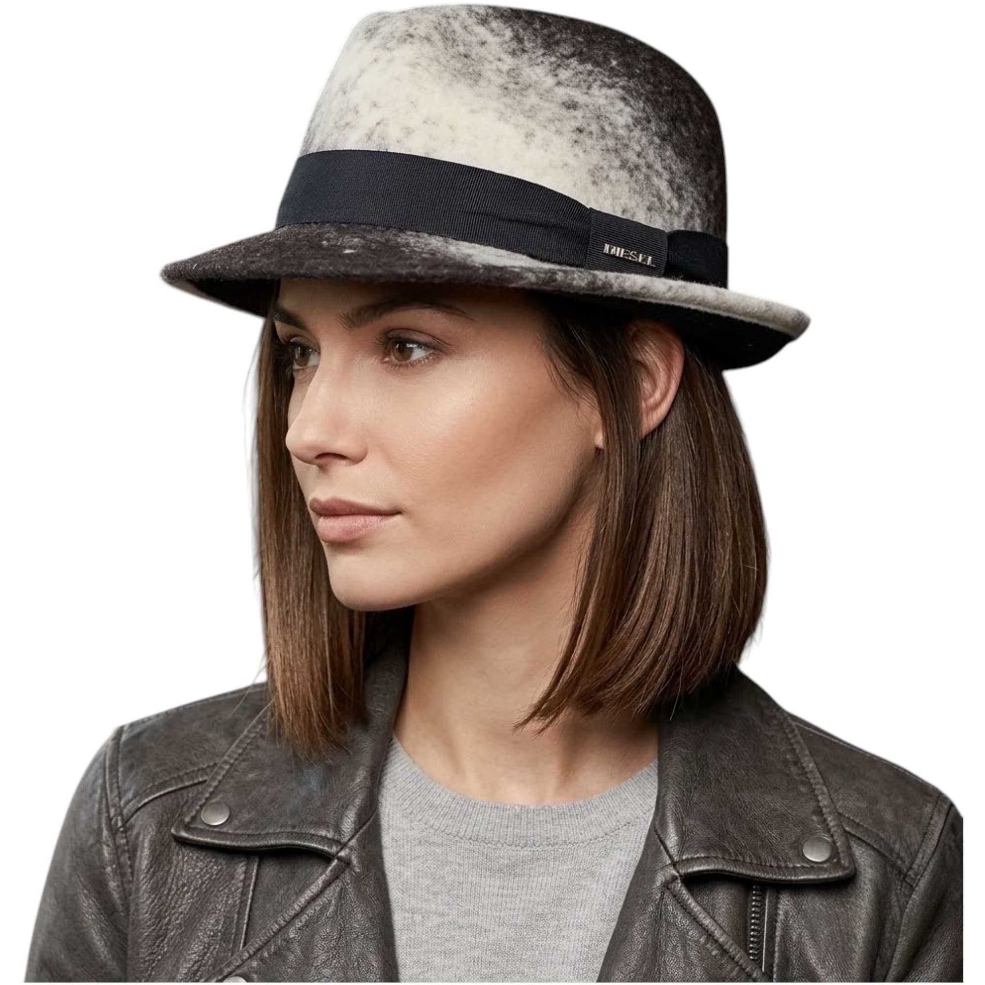 Diesel Crista brown and white wool fedora hat front view