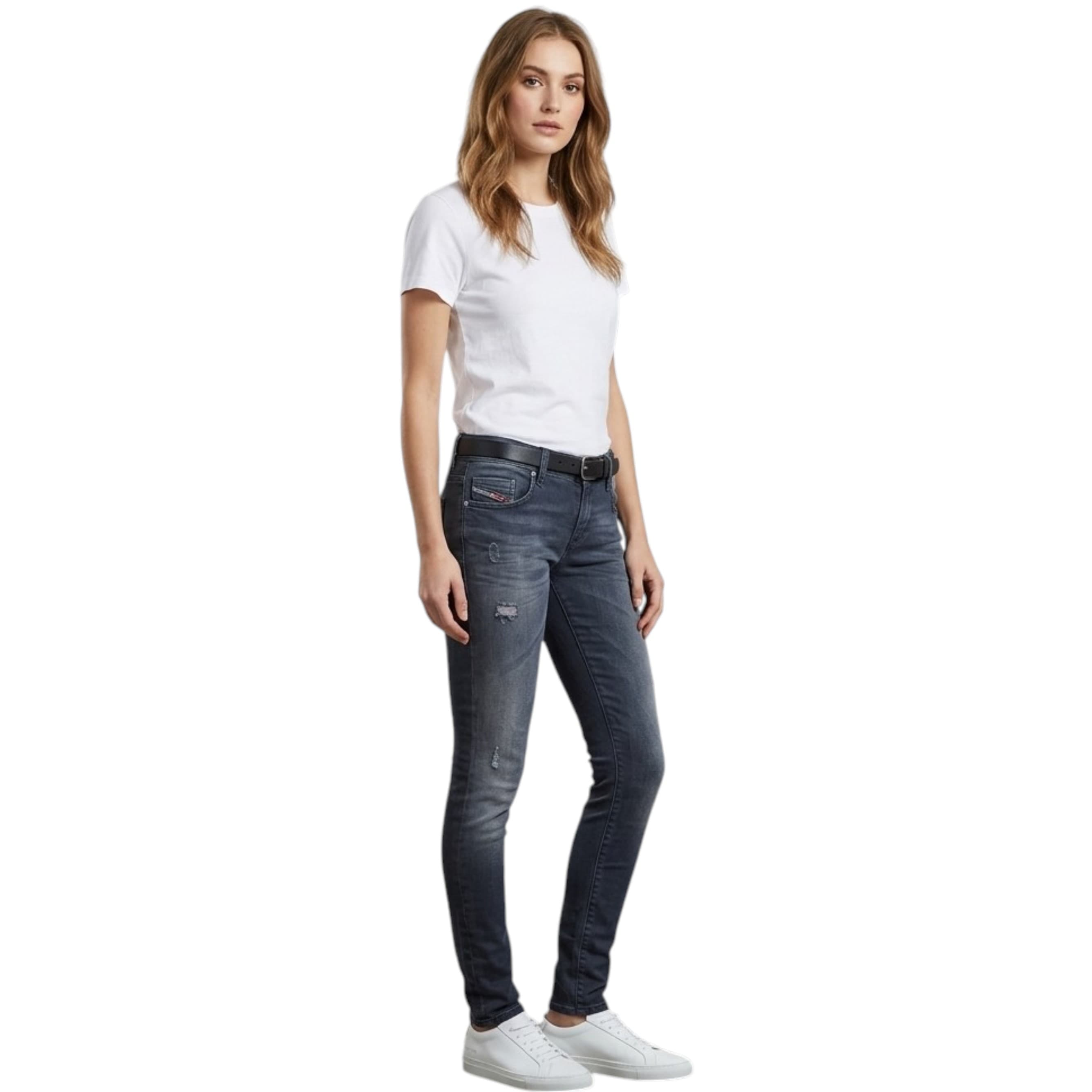 Diesel GRUPEE NE 0856S women's jogg jeans front view, premium cotton blend denim