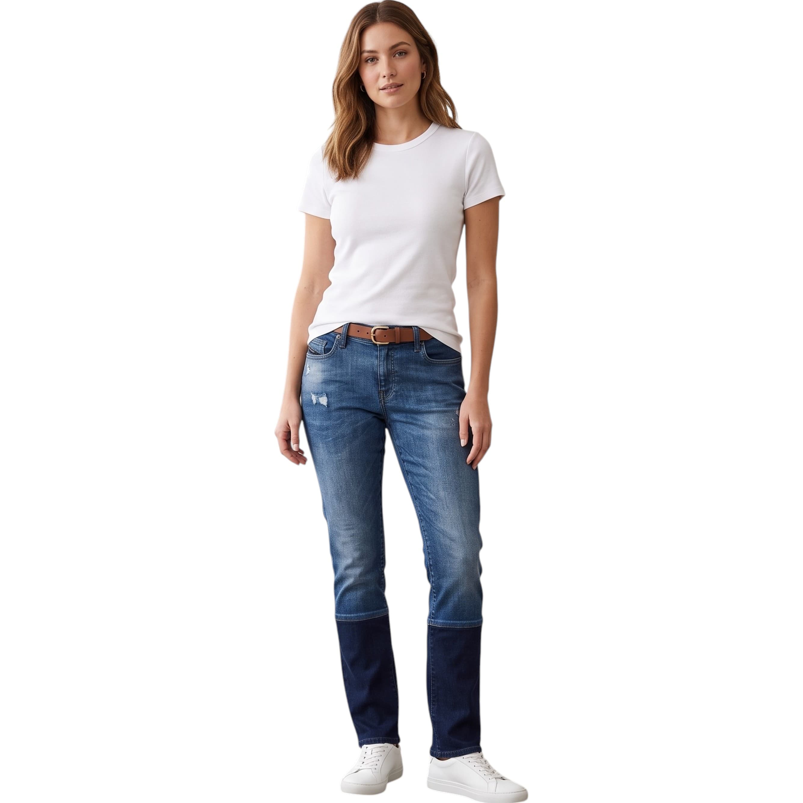 Diesel Rizzo NE SP women's regular slim fit jeans in dark blue denim, front view