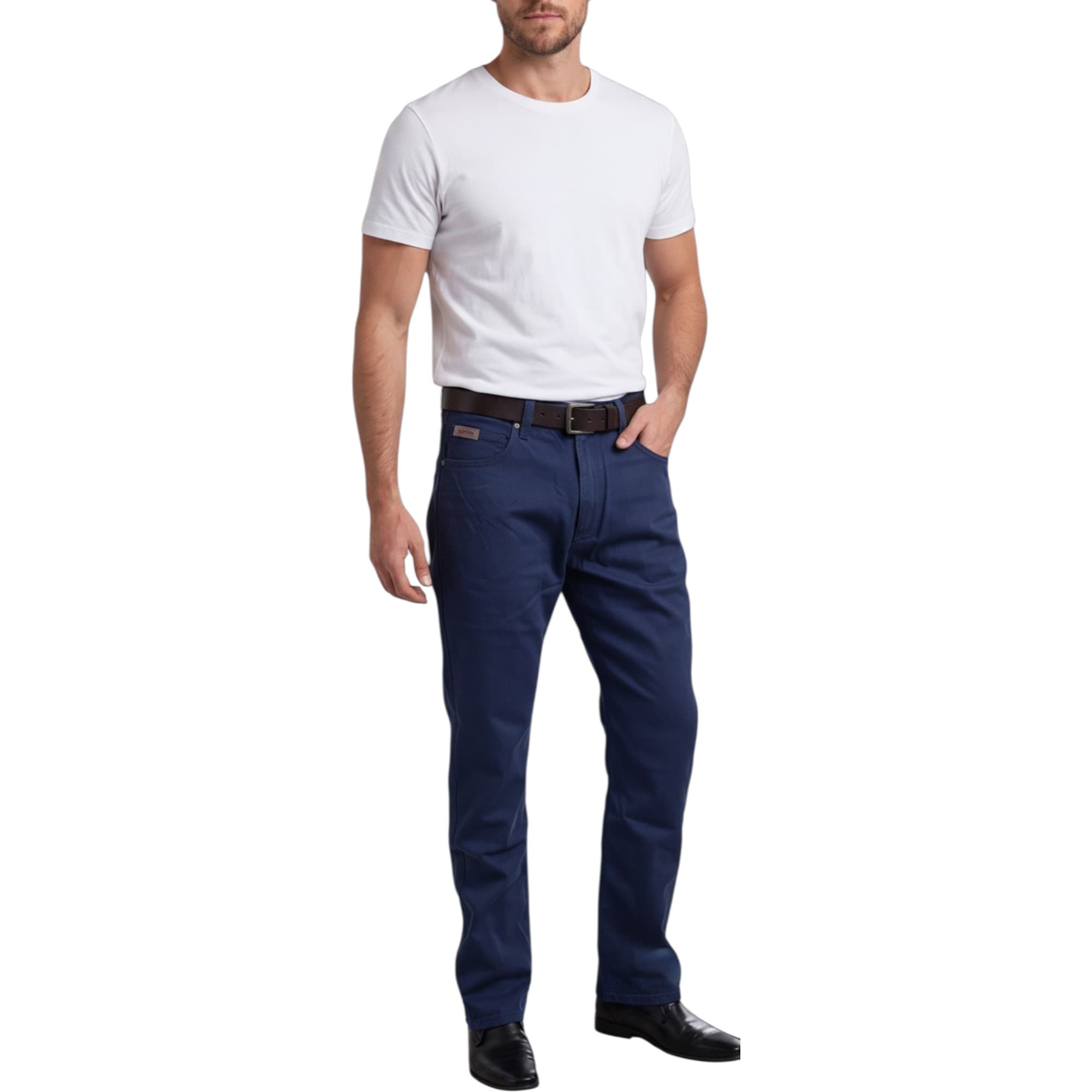Farah classic navy flat front men's trousers, front view