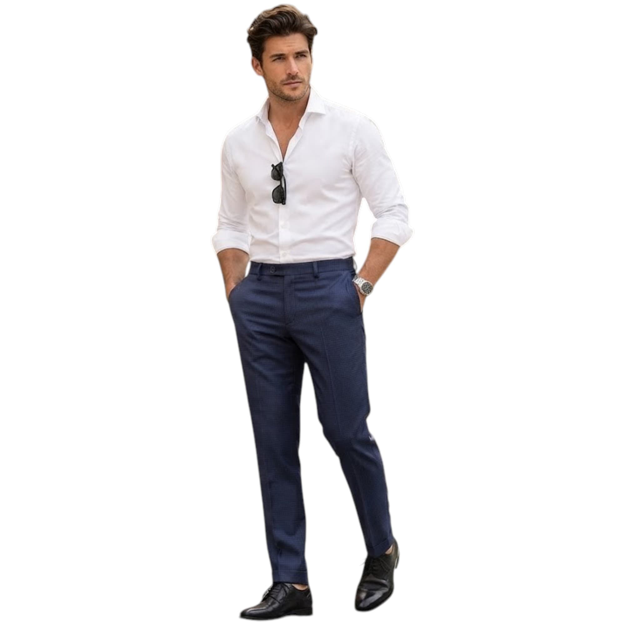 Farah Classic FABS5072 black men's flat-front trousers, front view