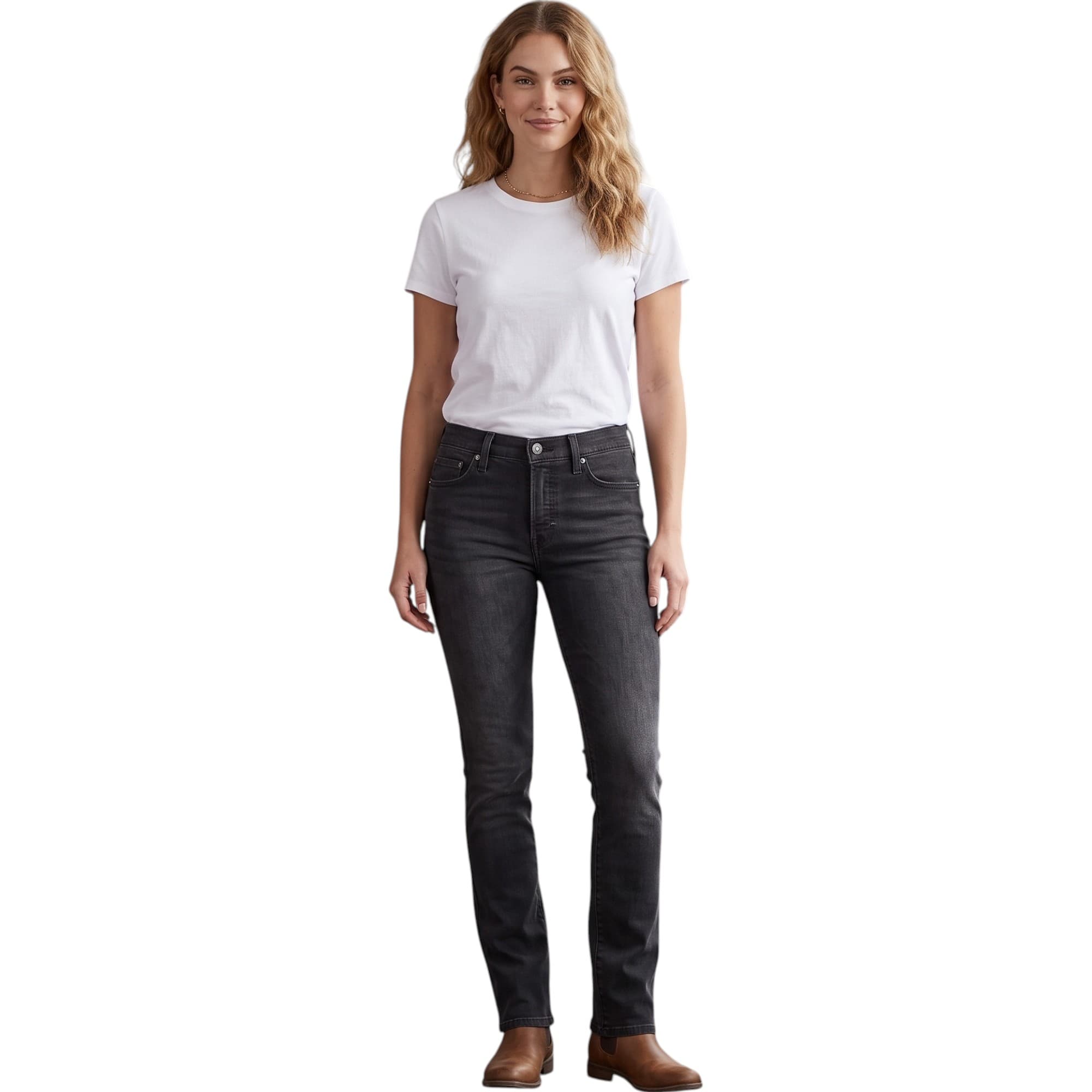 Levi's women's Super Skinny Mini Boot jeans in dark wash, front view