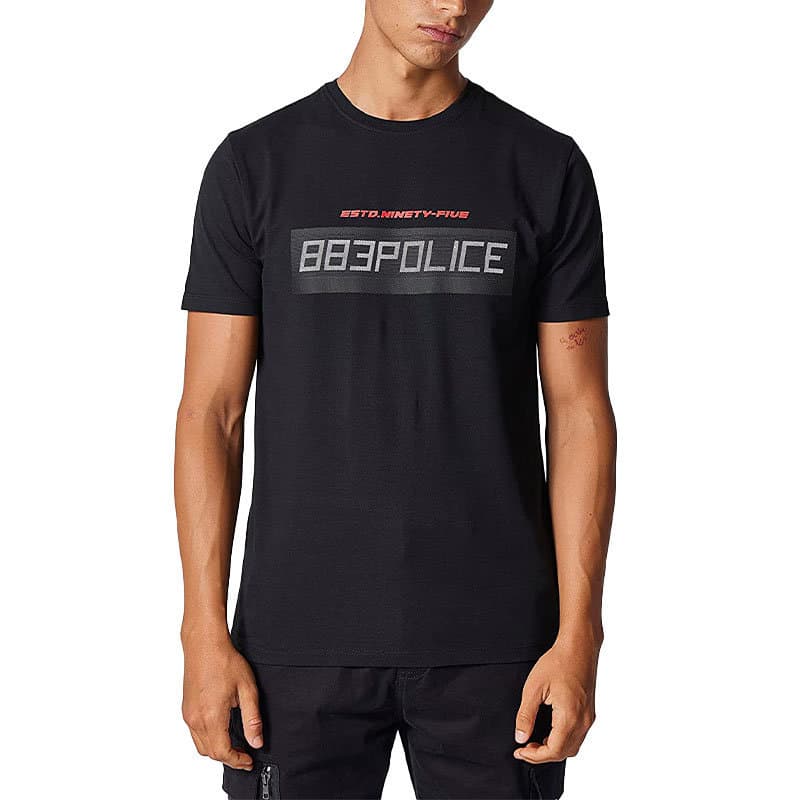 883 POLICE CAPRILLE men's black t-shirt front view with logo print