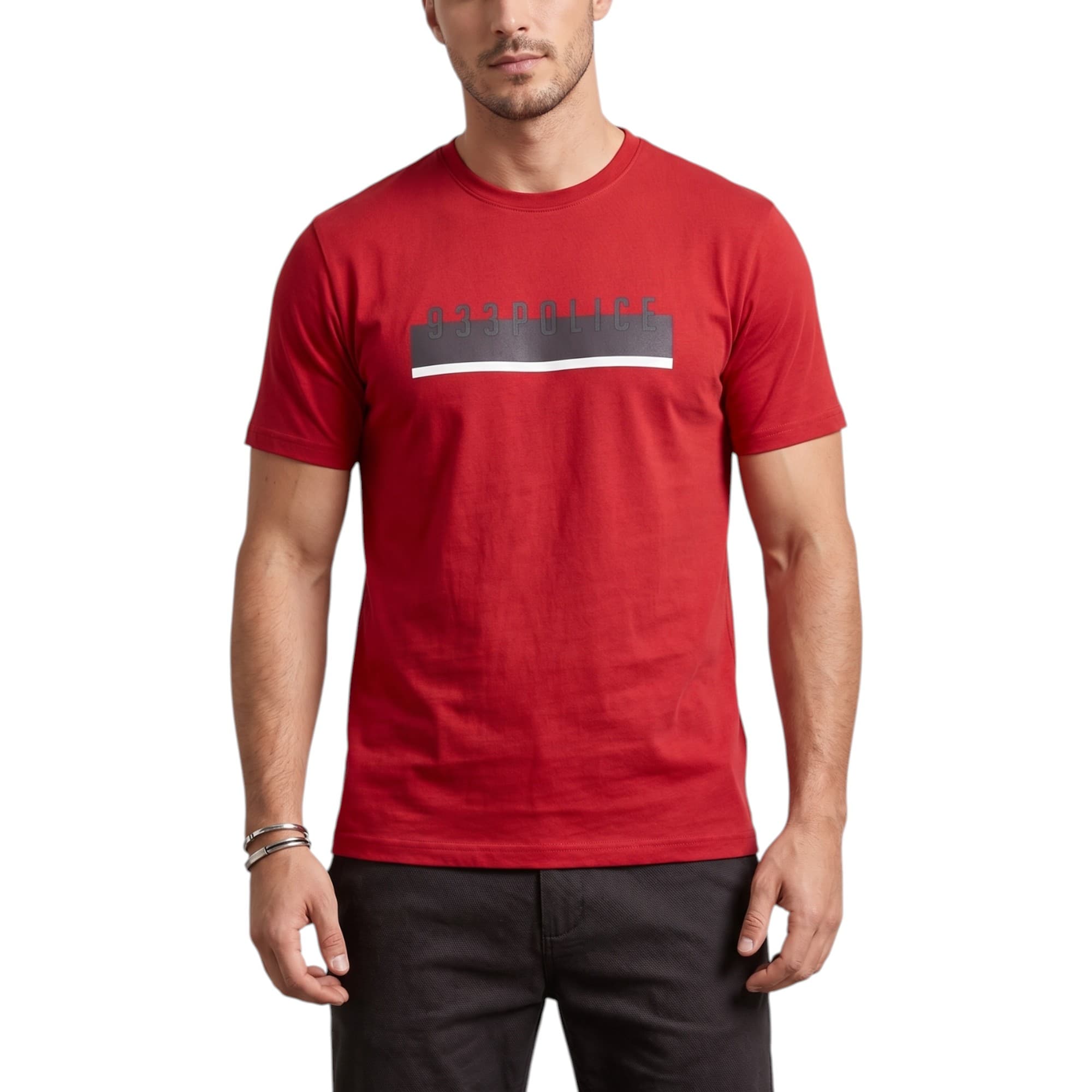 883 Police Bodmin red crew neck short sleeve t-shirt with embossed logo