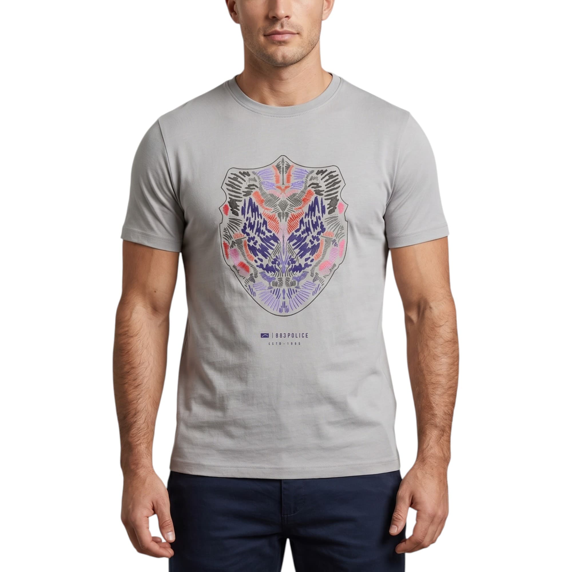 883 Police Crux men's grey cotton t-shirt front view with crew neck