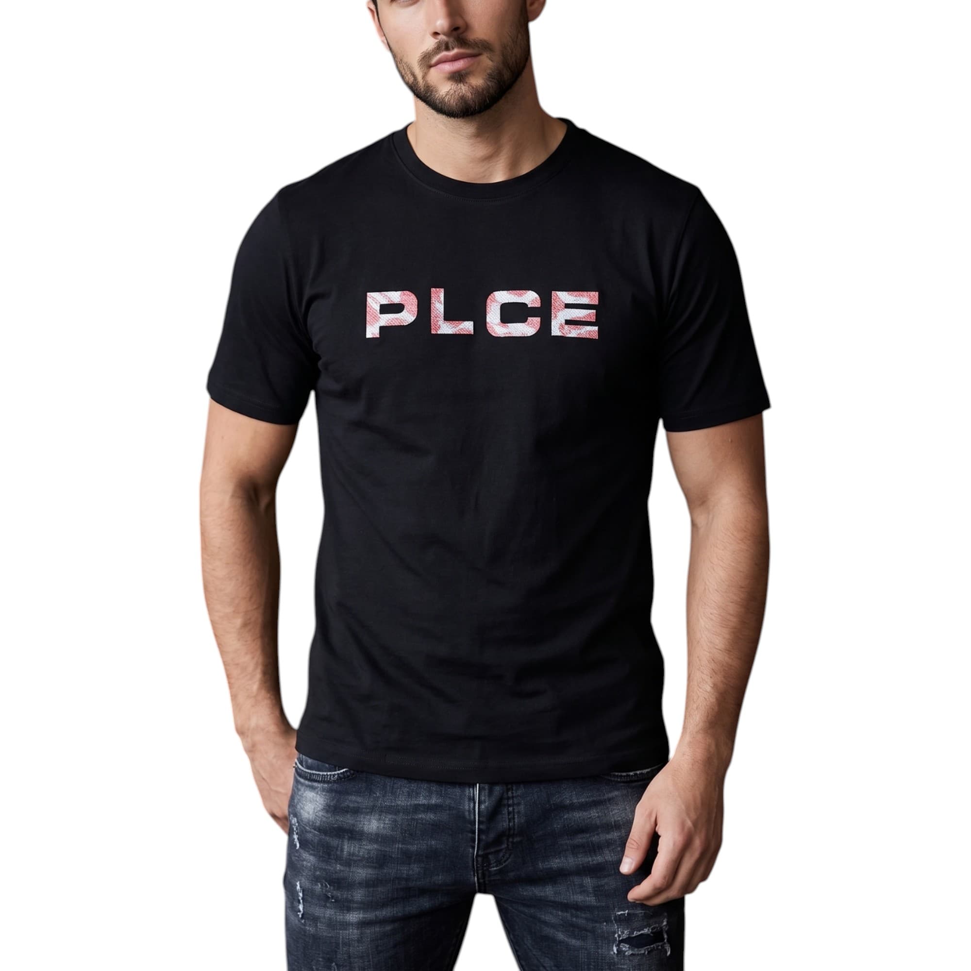 883 Police Spenca black men's t-shirt front view with embroidered chest logo