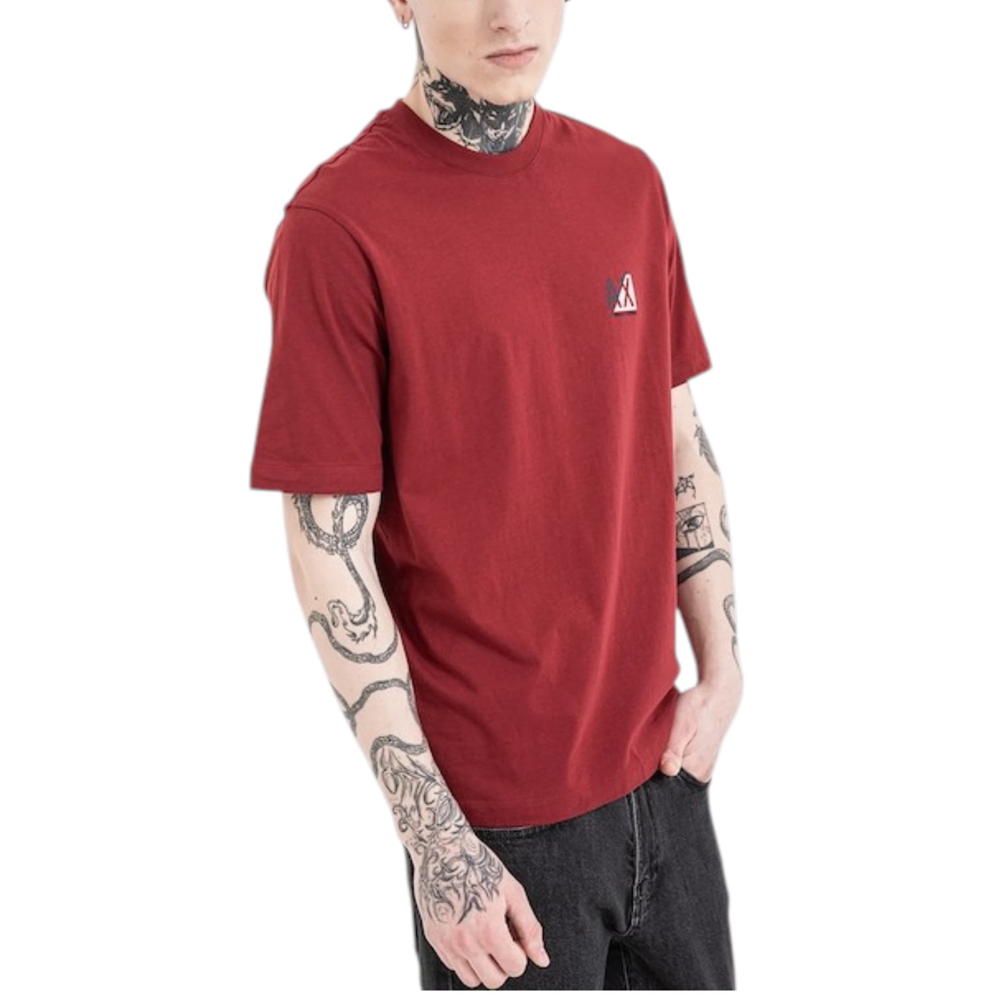 Armani Exchange mens red cotton t-shirt with macro AX chest print, front view