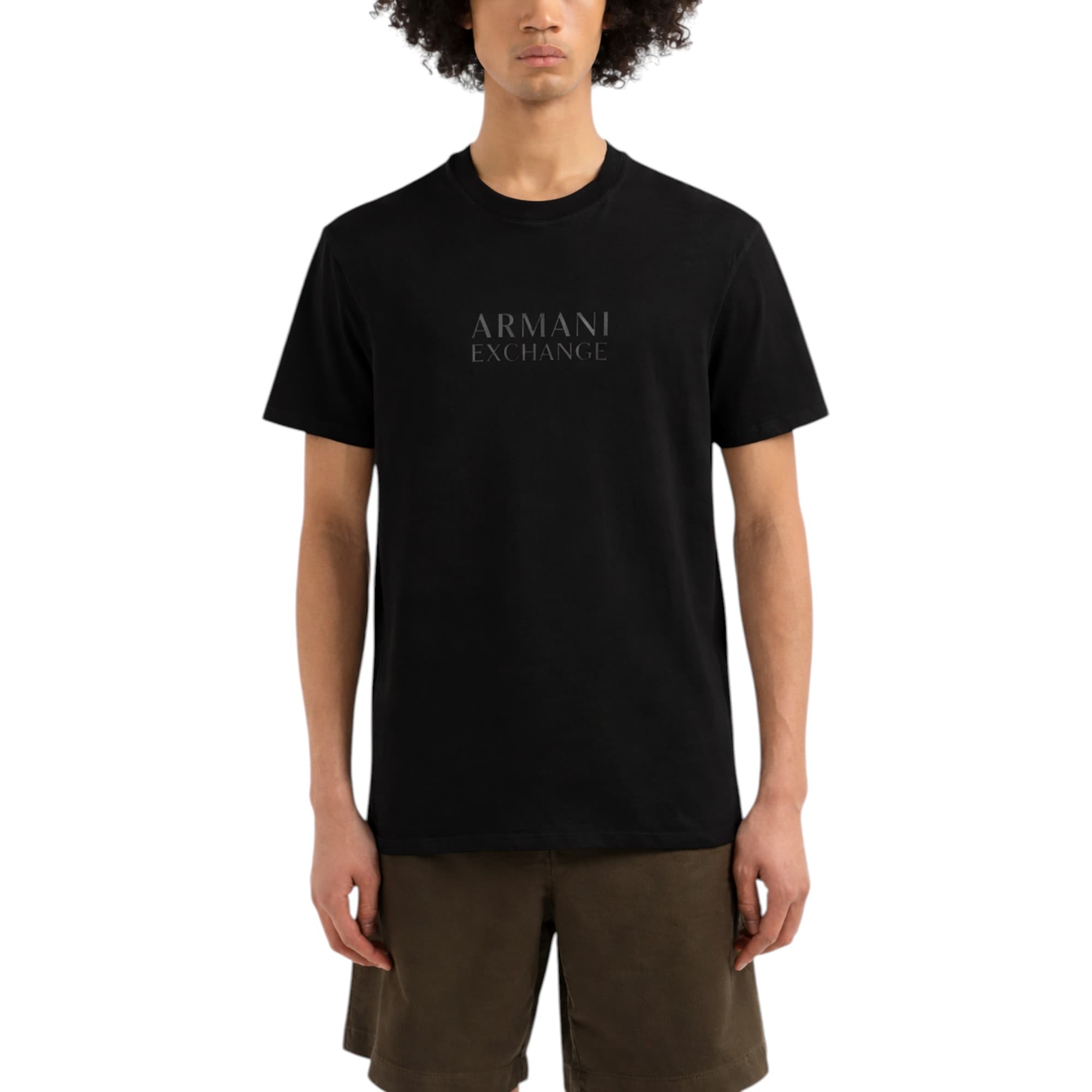 Armani Exchange men's black cotton T-shirt with ASV logo front view