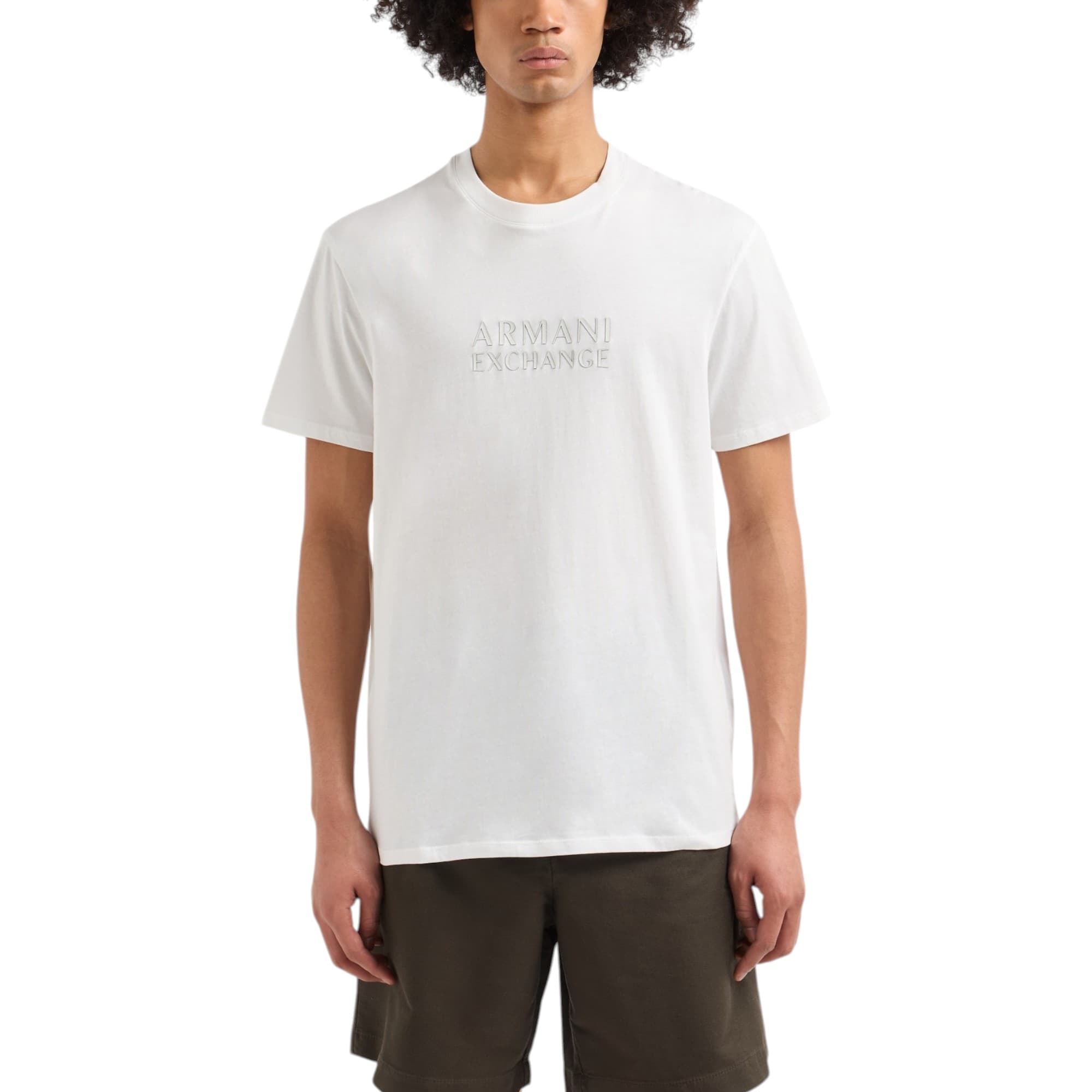 Armani Exchange white men's cotton T-shirt front view with ASV logo print
